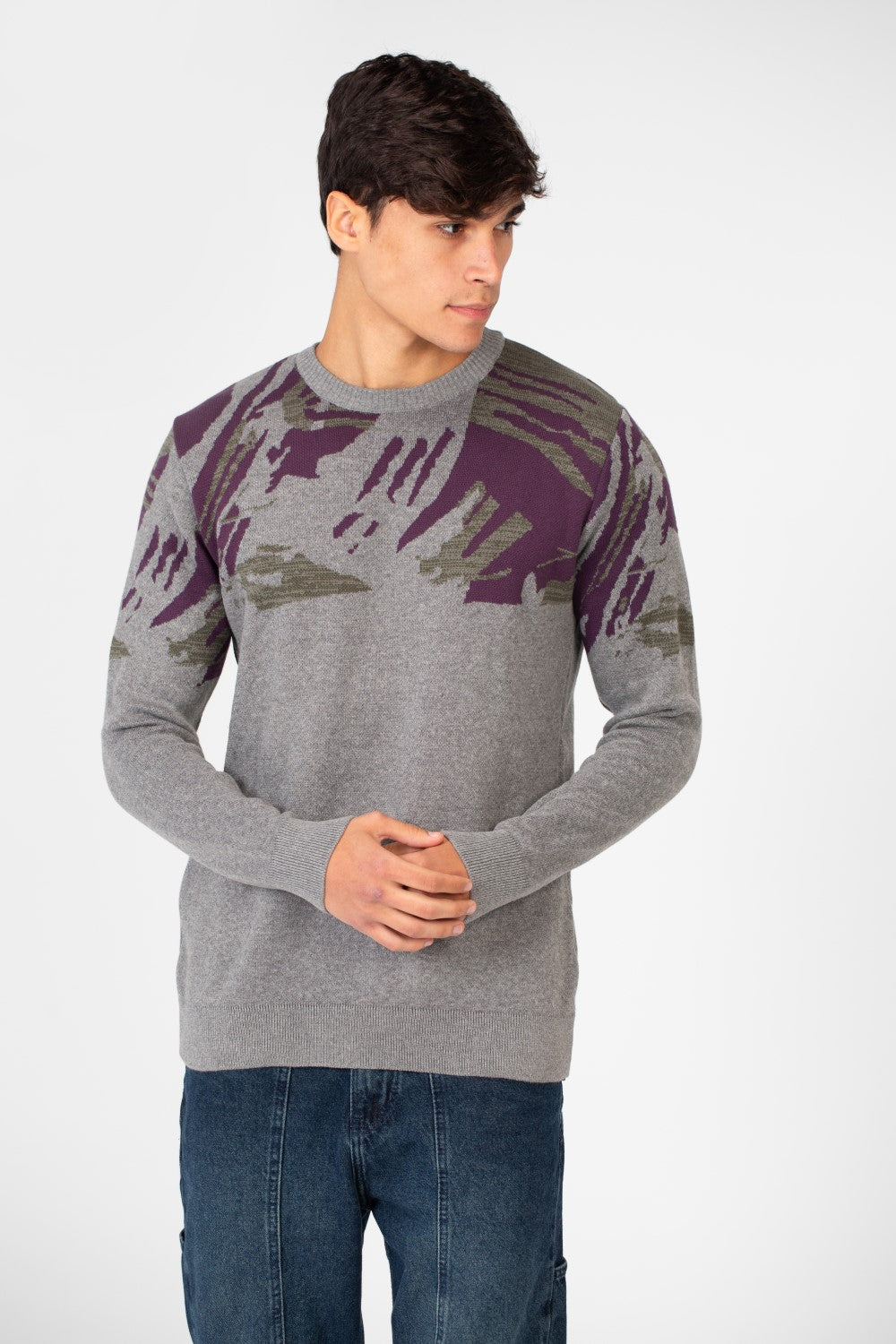Men's Jakar Printed Crew Neck Pullover Sweater