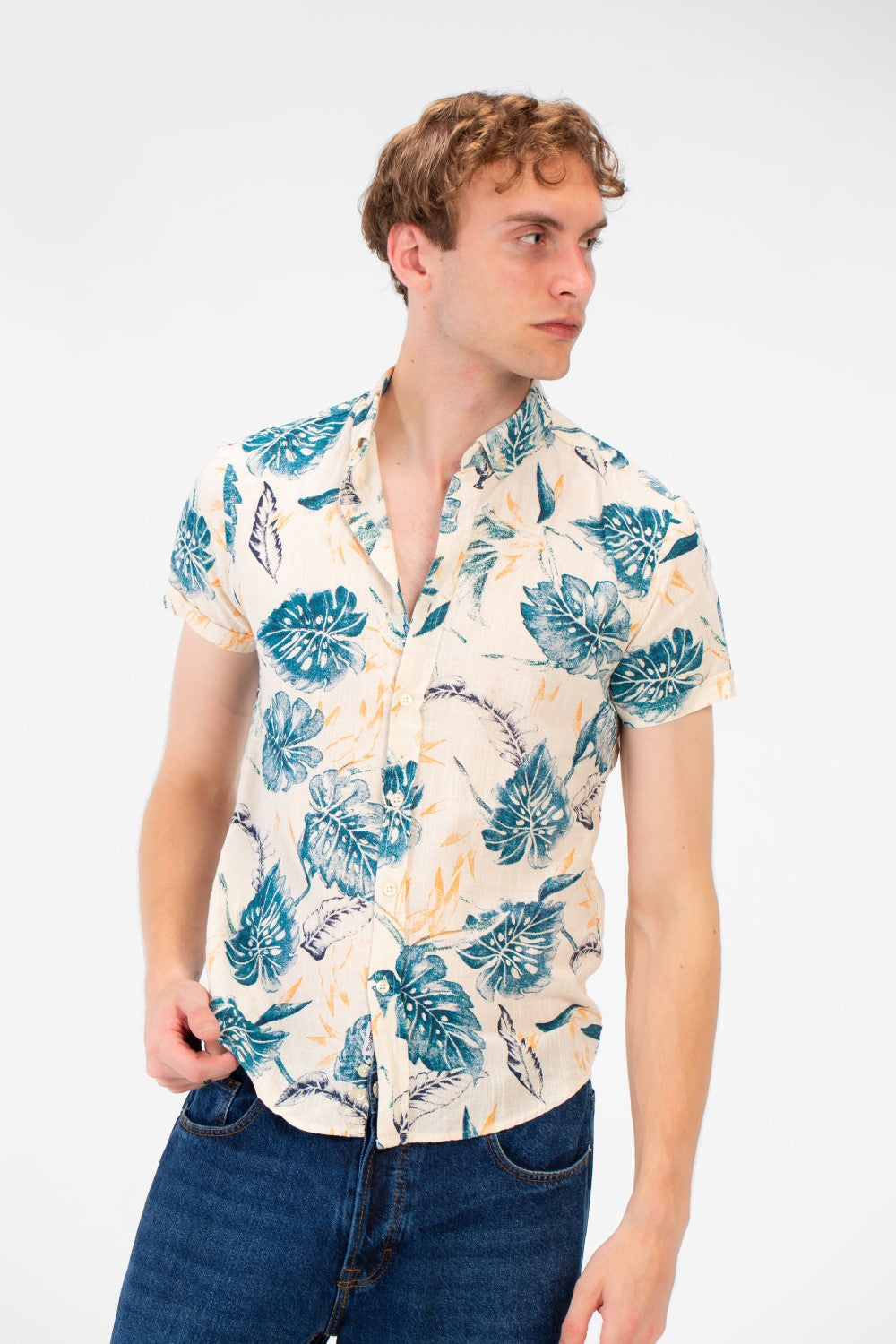 Men's Slim Fit Poplin Wooded Half Sleeve Shirt