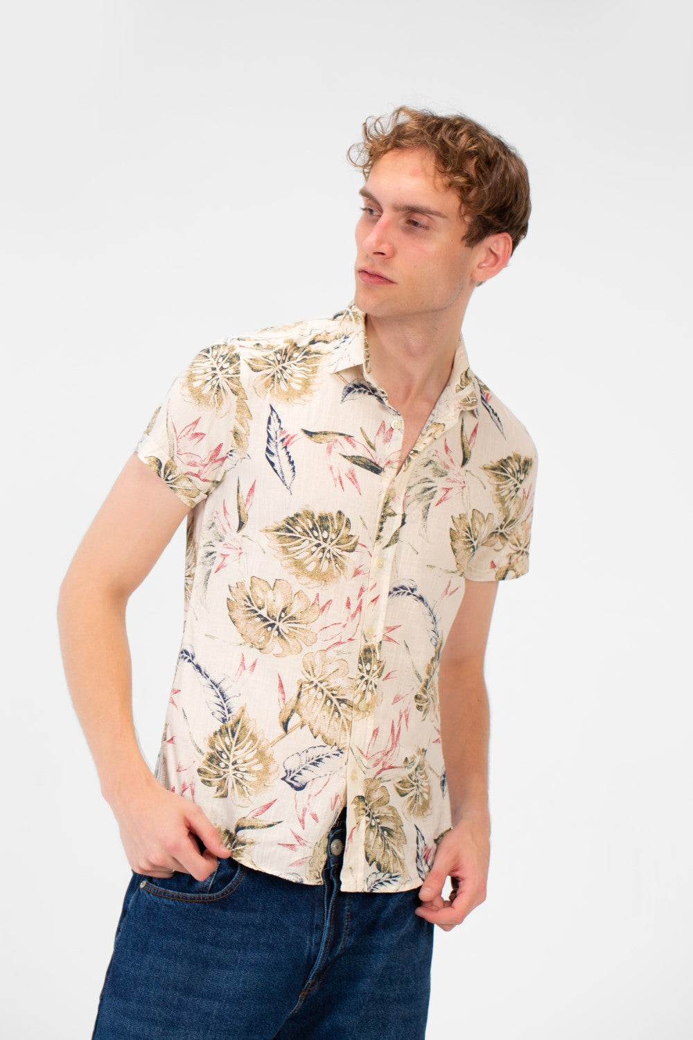 Men's Slim Fit Poplin Wooded Half Sleeve Shirt