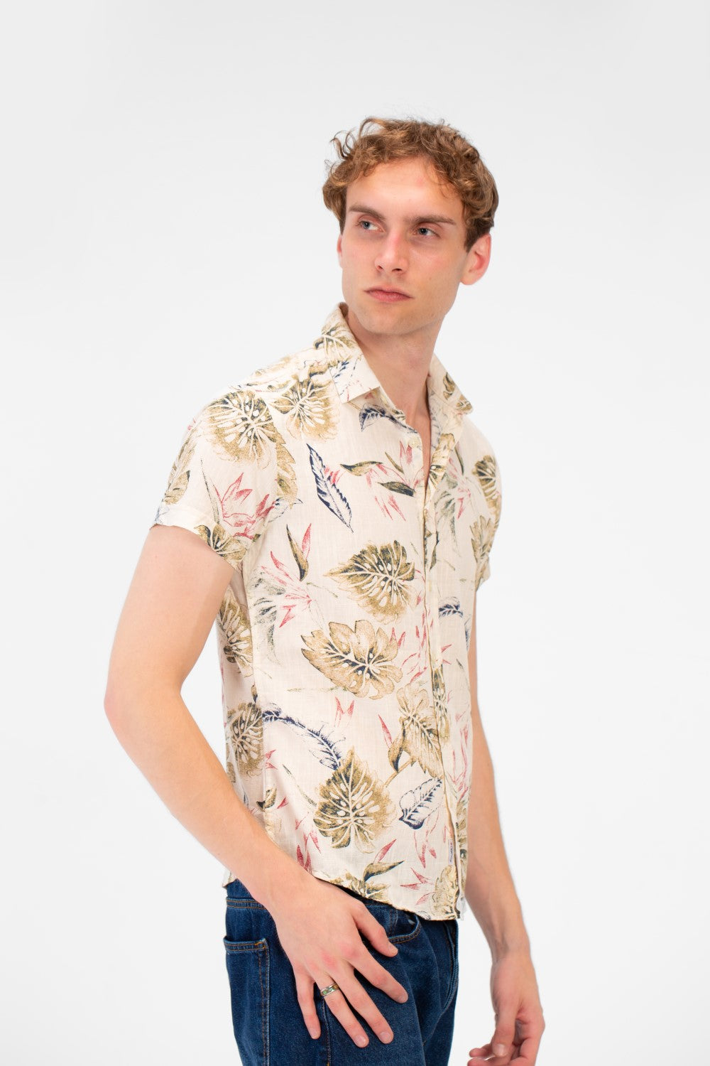 Men's Slim Fit Poplin Wooded Half Sleeve Shirt