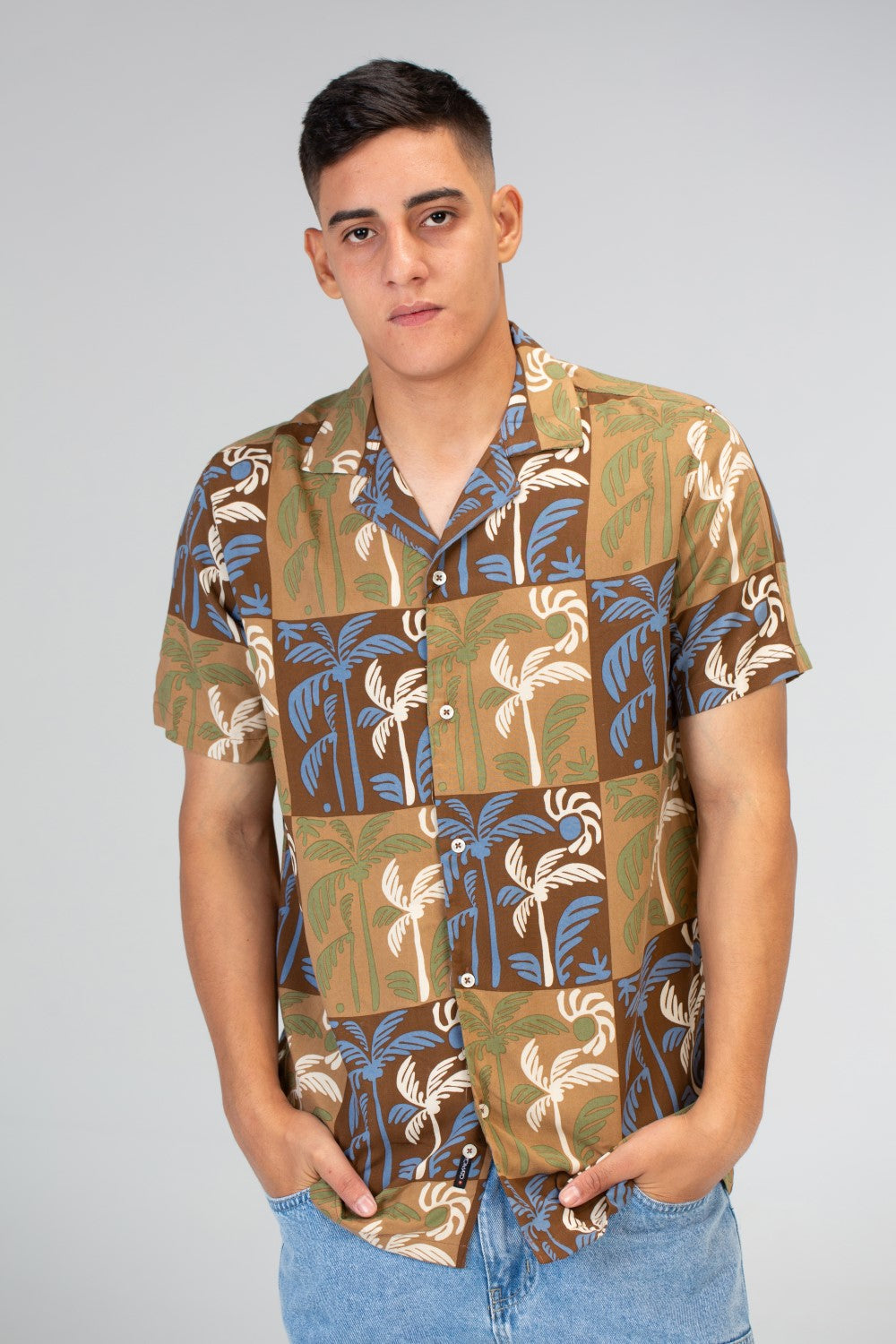 Mens Half Sleeved Cotton Viscose Shirt In Brown