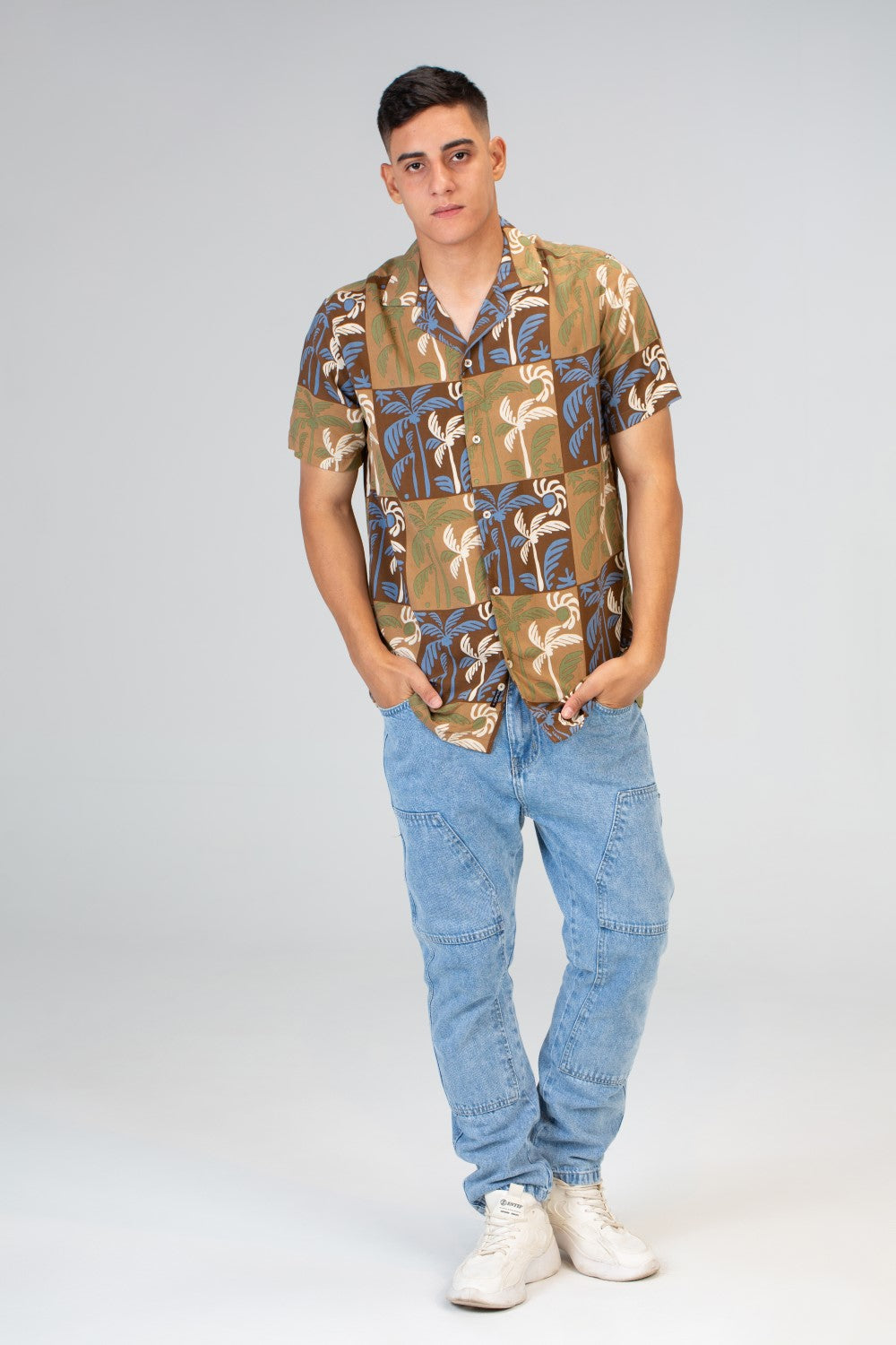 Mens Half Sleeved Cotton Viscose Shirt In Brown