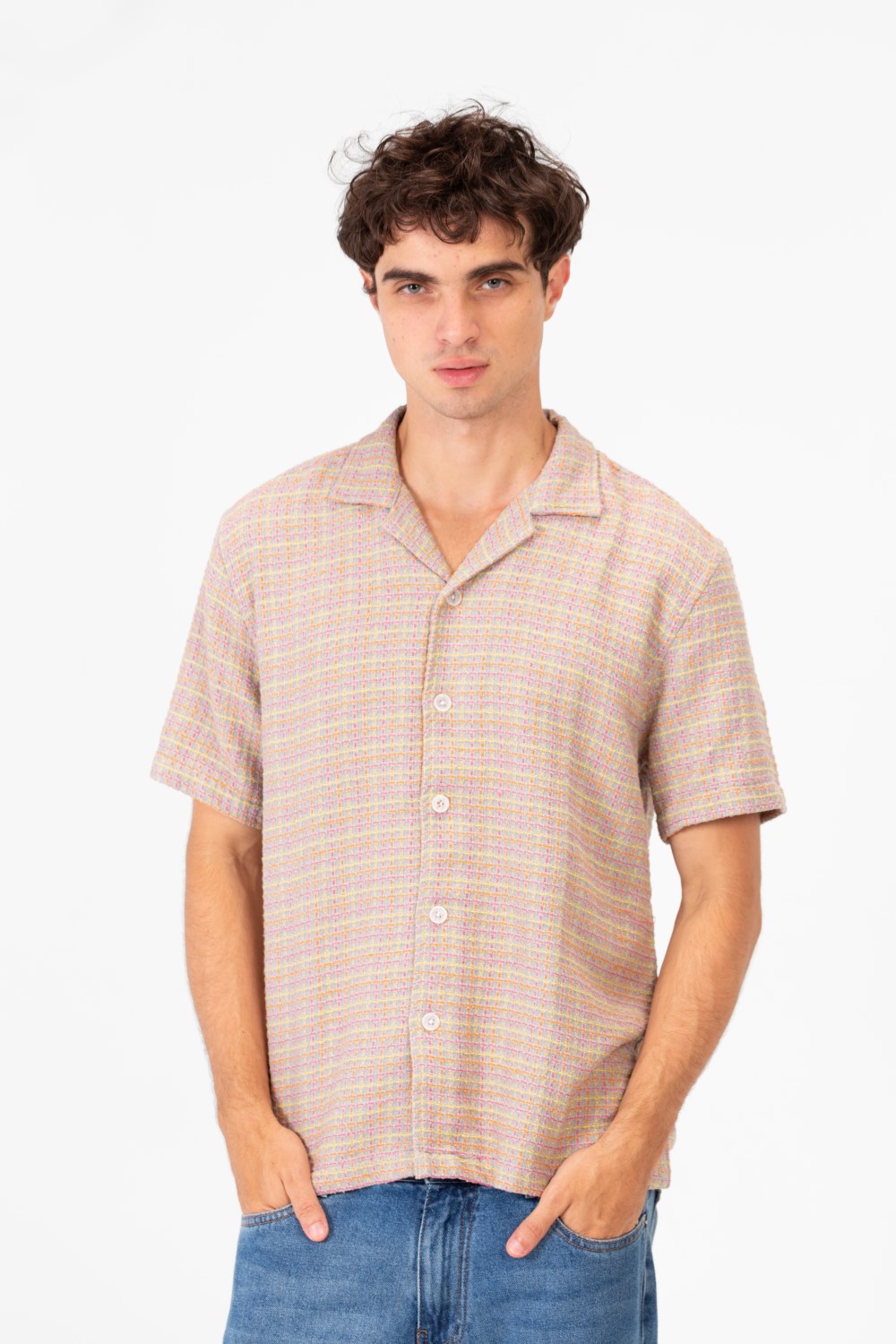 Men's Half Sleeve Dotted Slim Fit Front Button Shirt