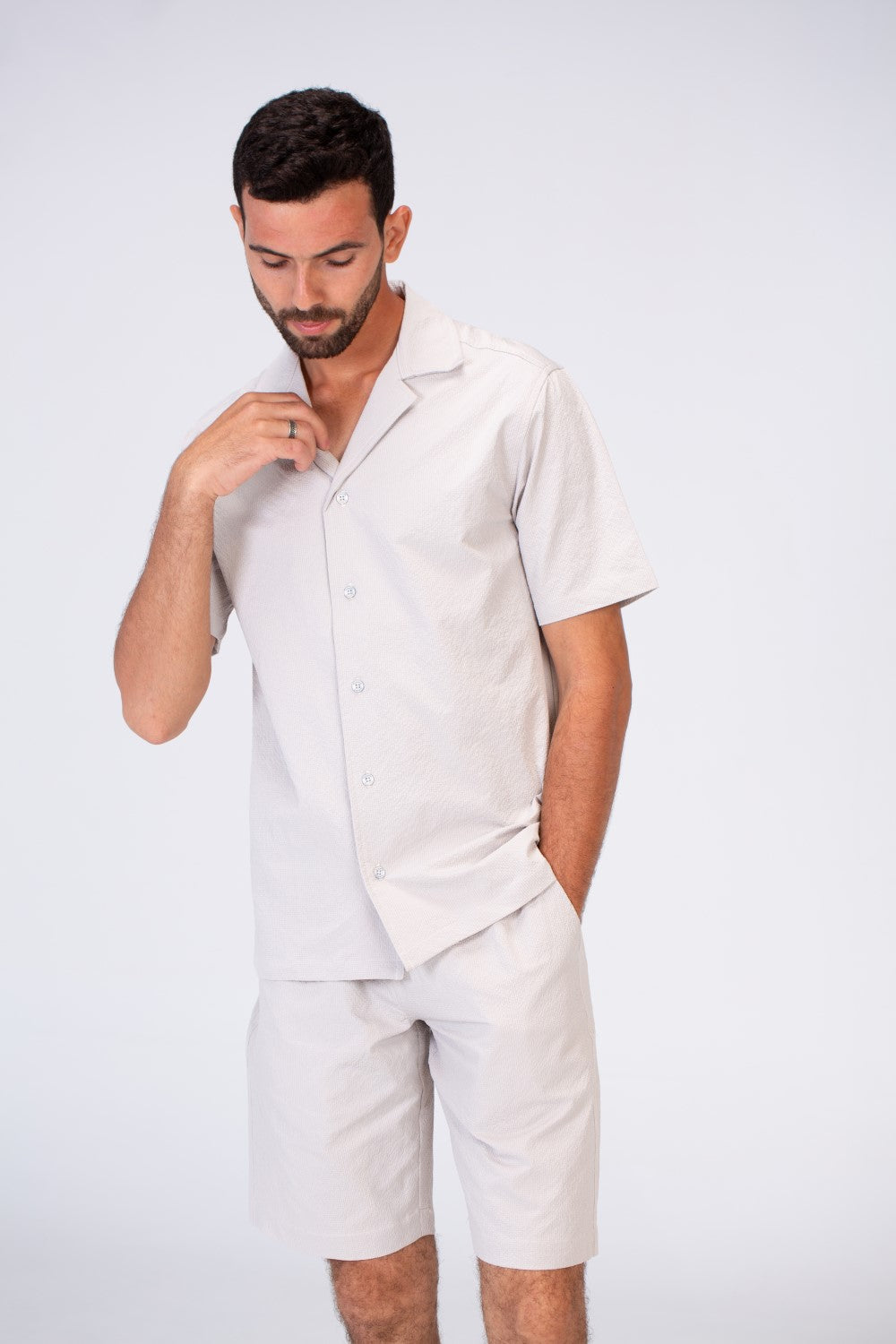 Mens Two Pieces Outfit Half Sleeved Shirt And Short Made Of Comfortable Summer Material