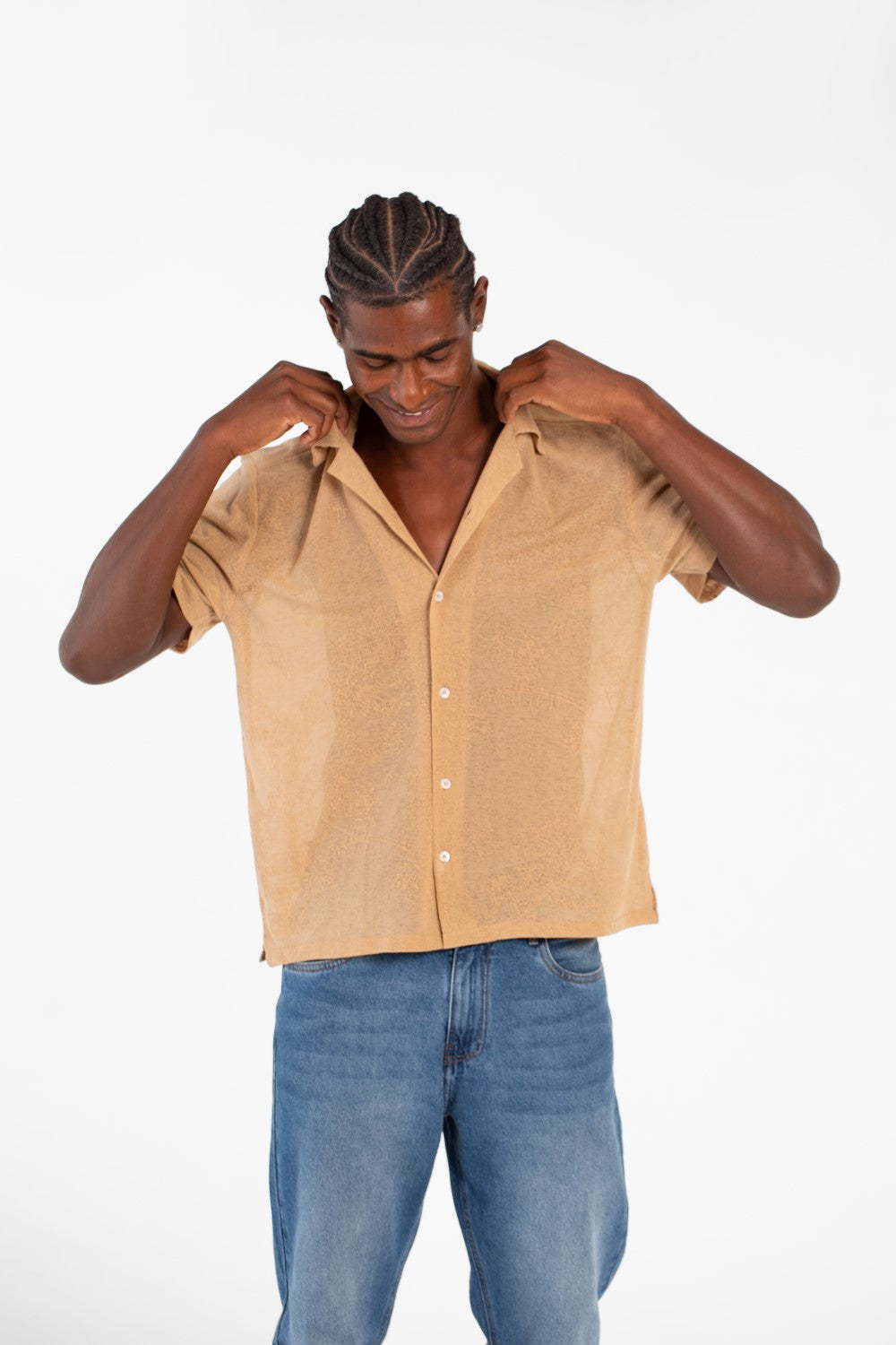 Men's Basic Slim Fit Half Sleeve Transparent Mesh Shirt