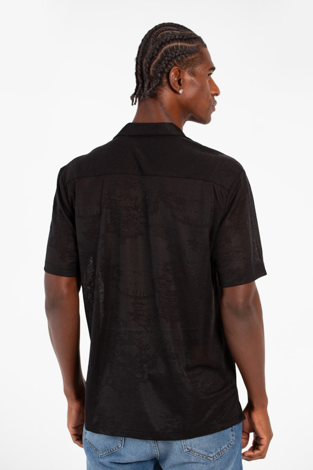 Men's Basic Slim Fit Half Sleeve Transparent Mesh Shirt