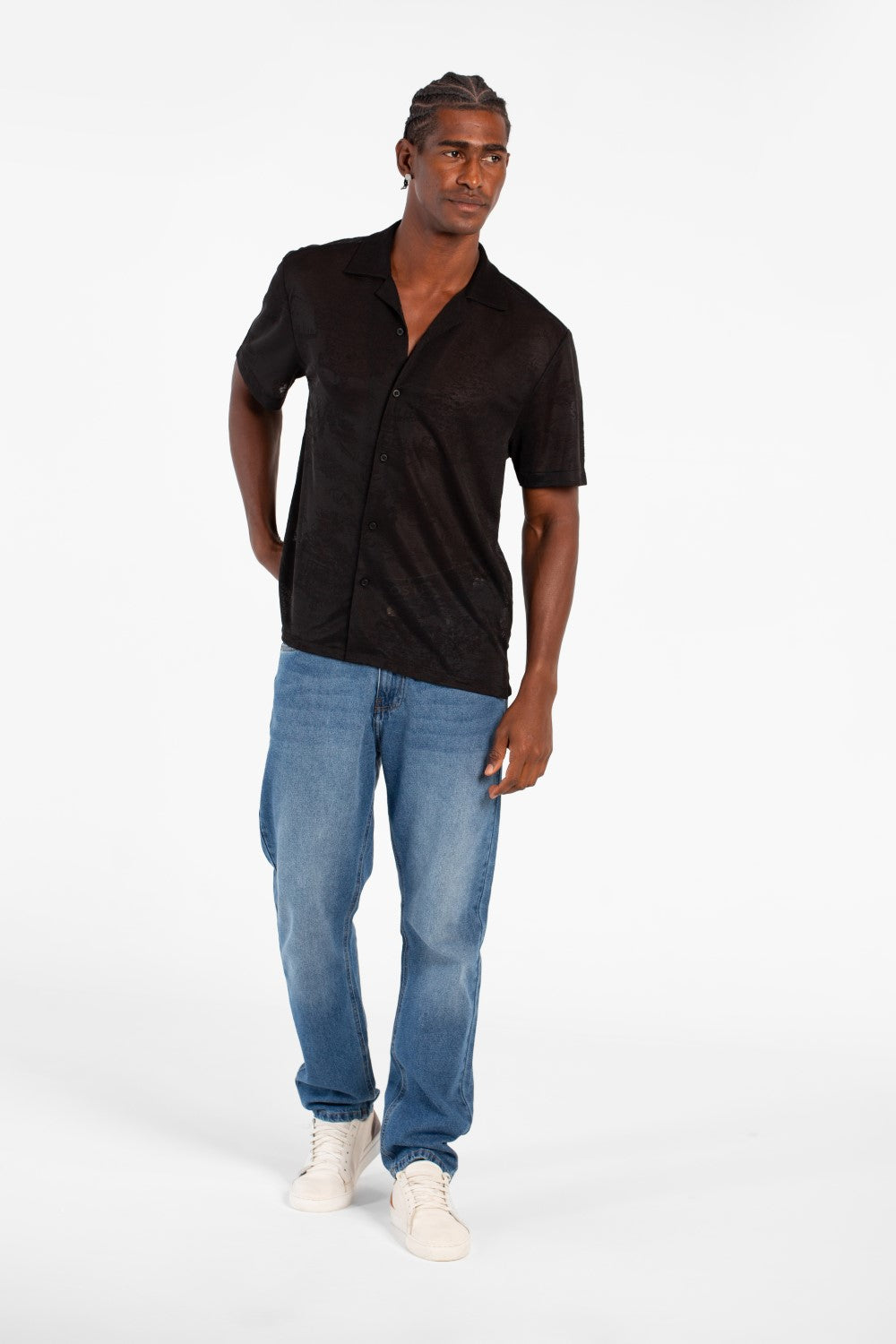 Men's Basic Slim Fit Half Sleeve Transparent Mesh Shirt