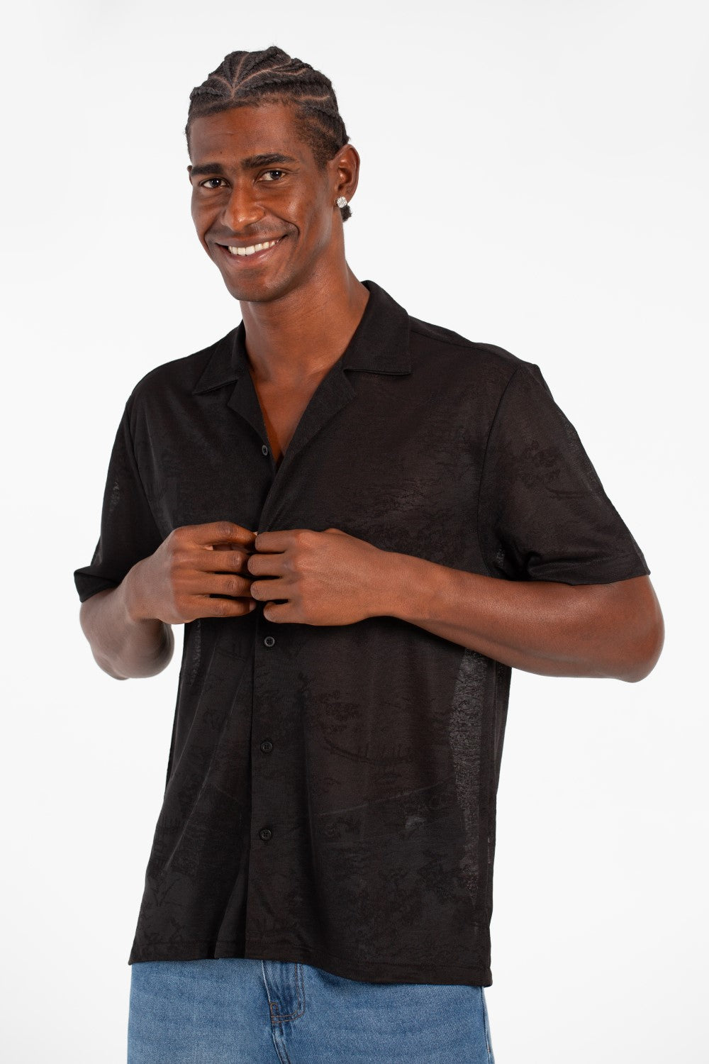 Men's Basic Slim Fit Half Sleeve Transparent Mesh Shirt