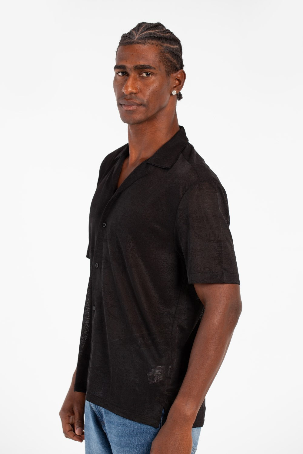 Men's Basic Slim Fit Half Sleeve Transparent Mesh Shirt