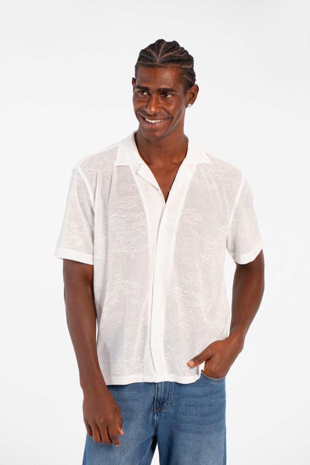 Men's Basic Slim Fit Half Sleeve Transparent Mesh Shirt