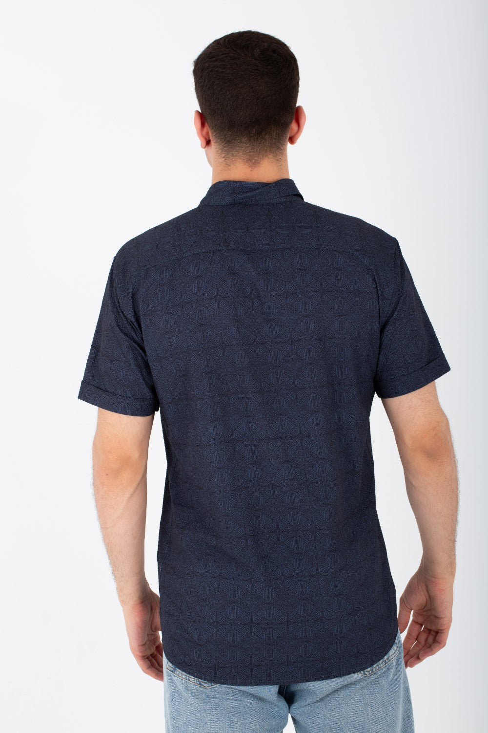 Mens Half Sleeve Jacar Slim Fit Shirt With A Unique Collar And Cut