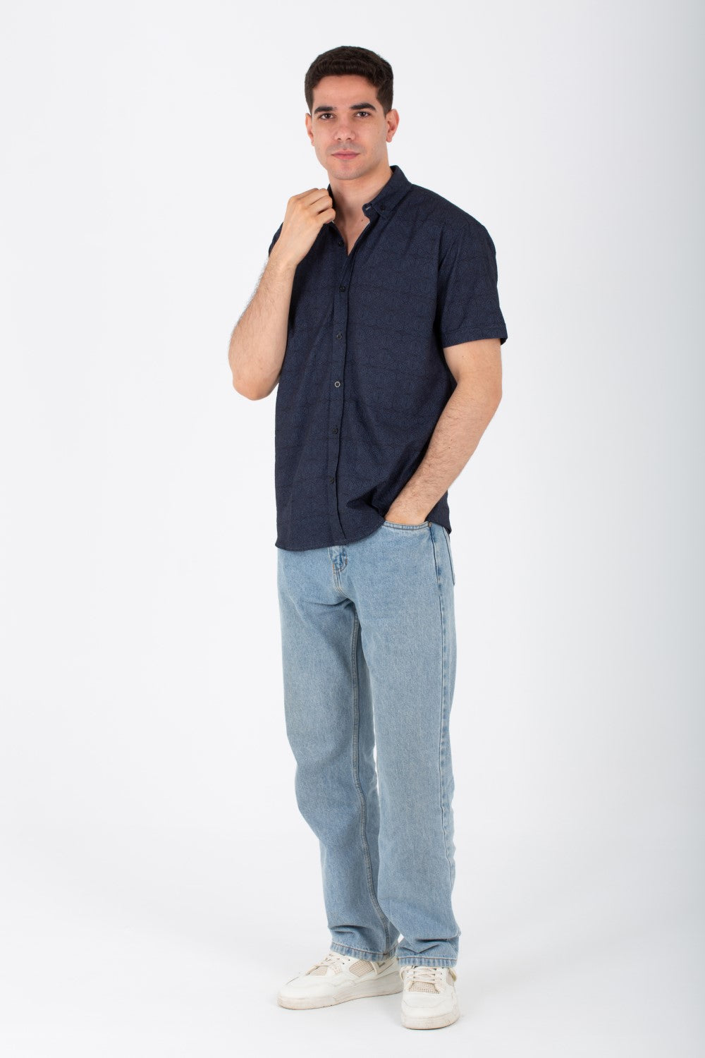 Mens Half Sleeve Jacar Slim Fit Shirt With A Unique Collar And Cut