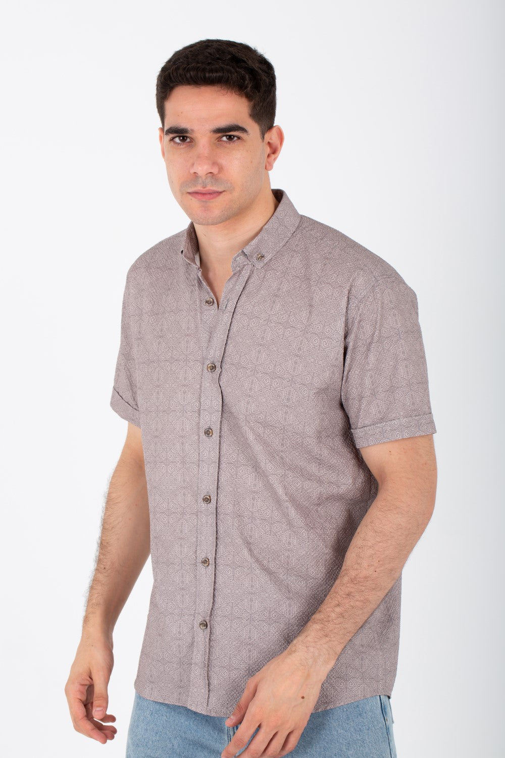 Mens Half Sleeve Jacar Slim Fit Shirt With A Unique Collar And Cut