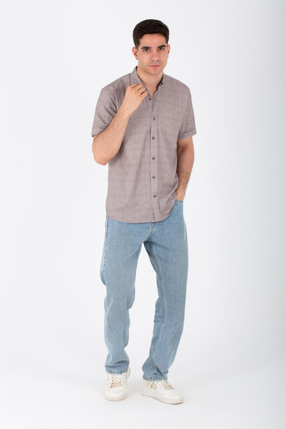 Mens Half Sleeve Jacar Slim Fit Shirt With A Unique Collar And Cut