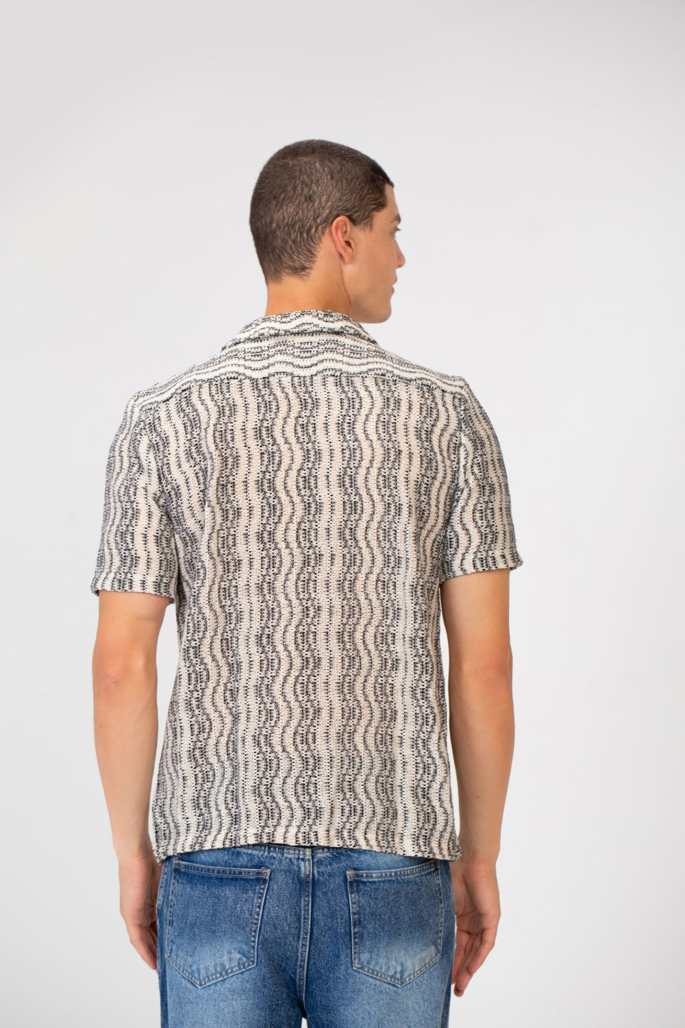 Men's Tomato Slim Fit Jakar Half Sleeve Mesh Shirt Black