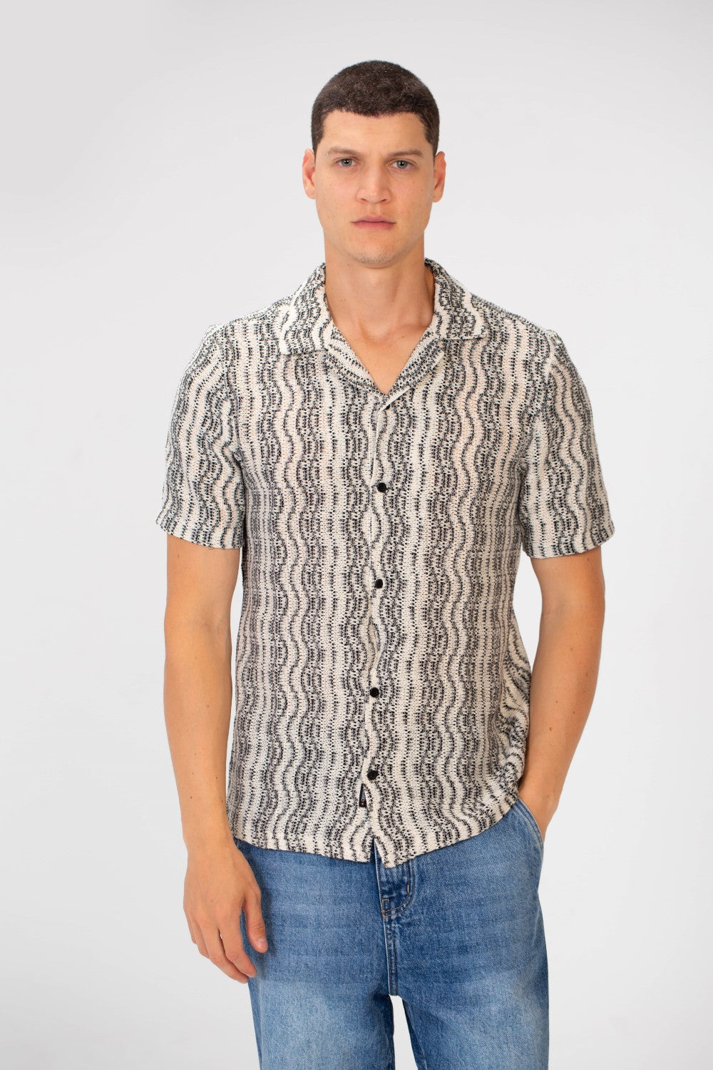 Men's Tomato Slim Fit Jakar Half Sleeve Mesh Shirt Black