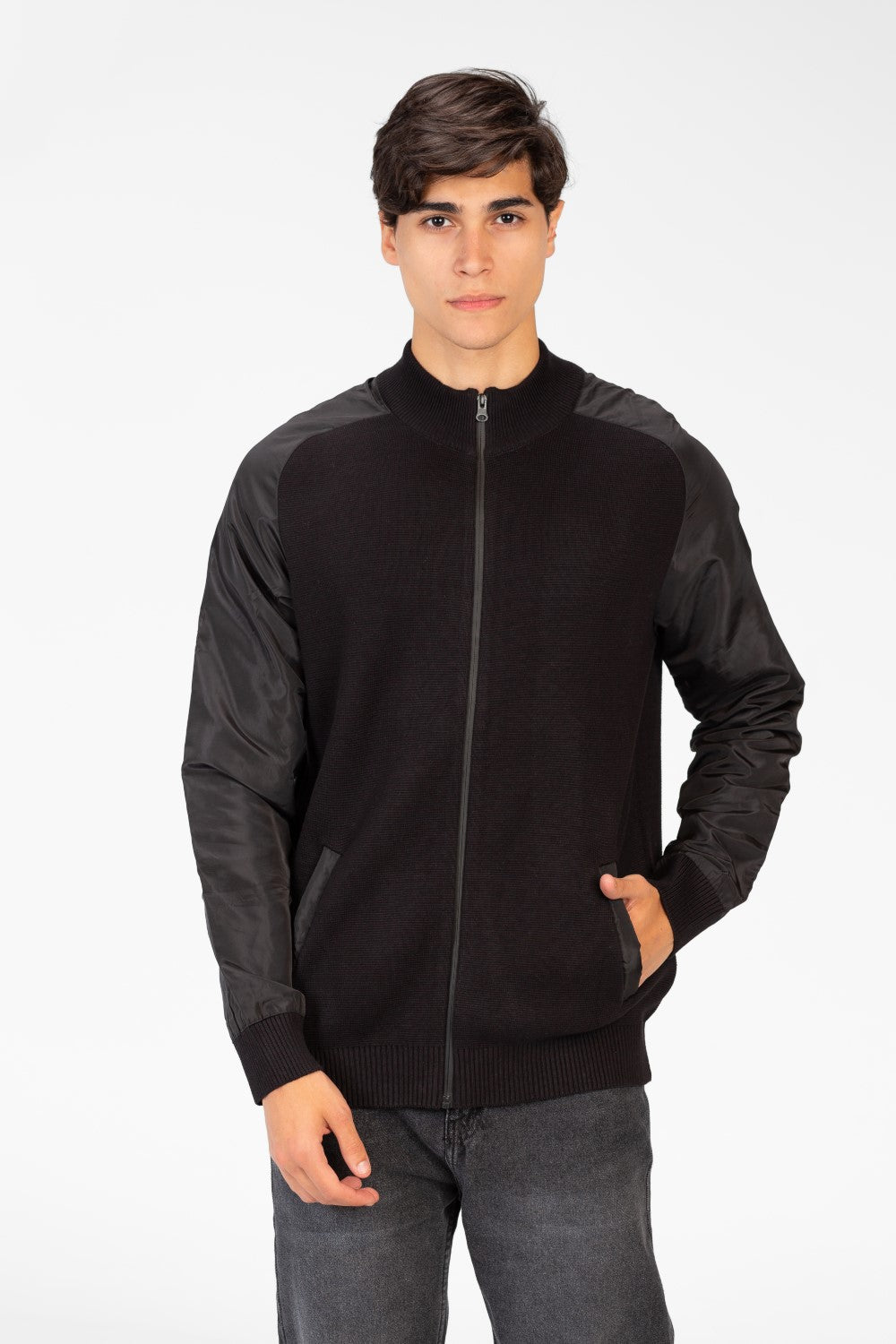 Men's Round Neck Pullover With Full Zip In Cotton Material