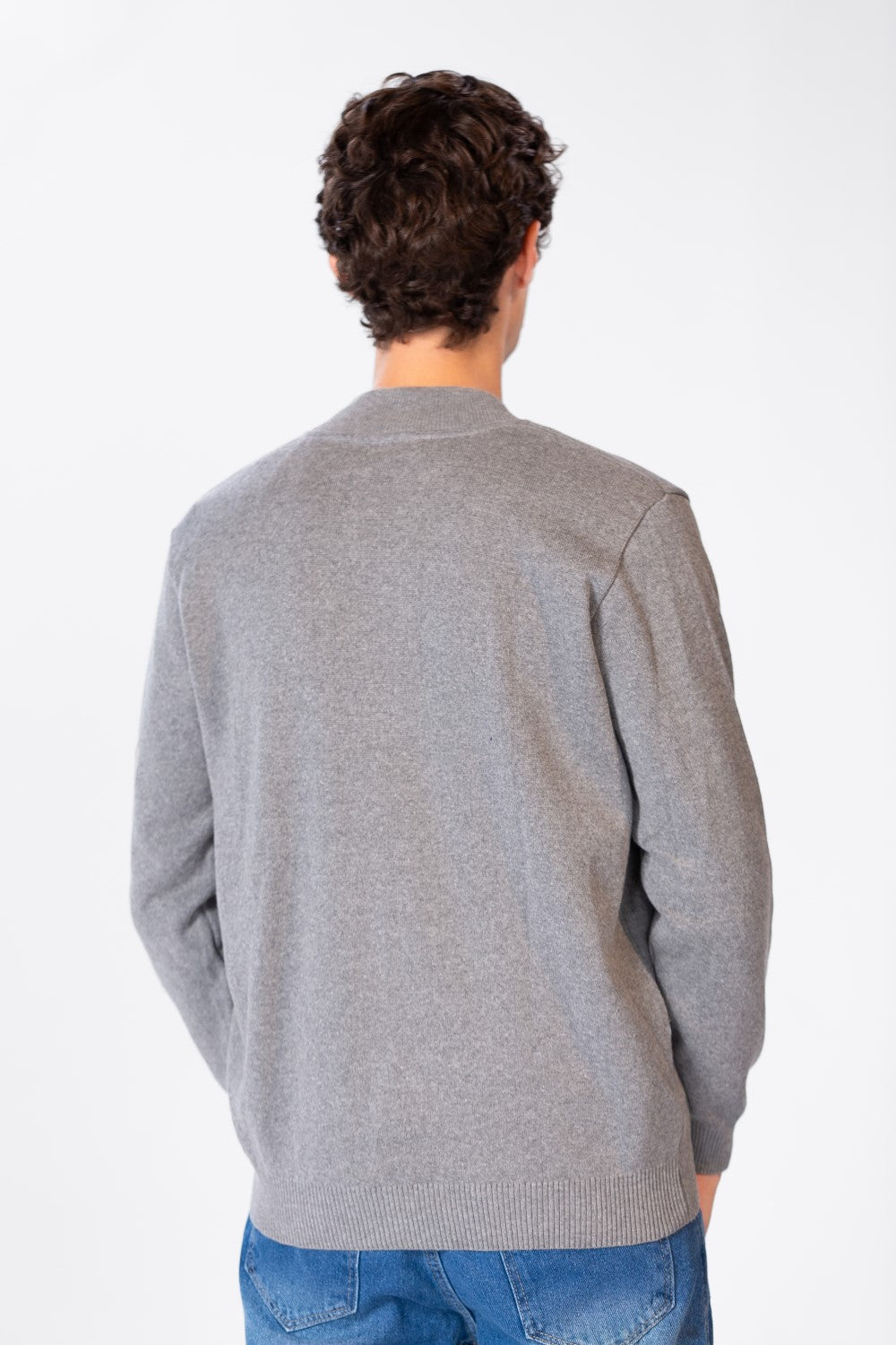 Men's Font Zipper Round Collar Pullover In Cotton