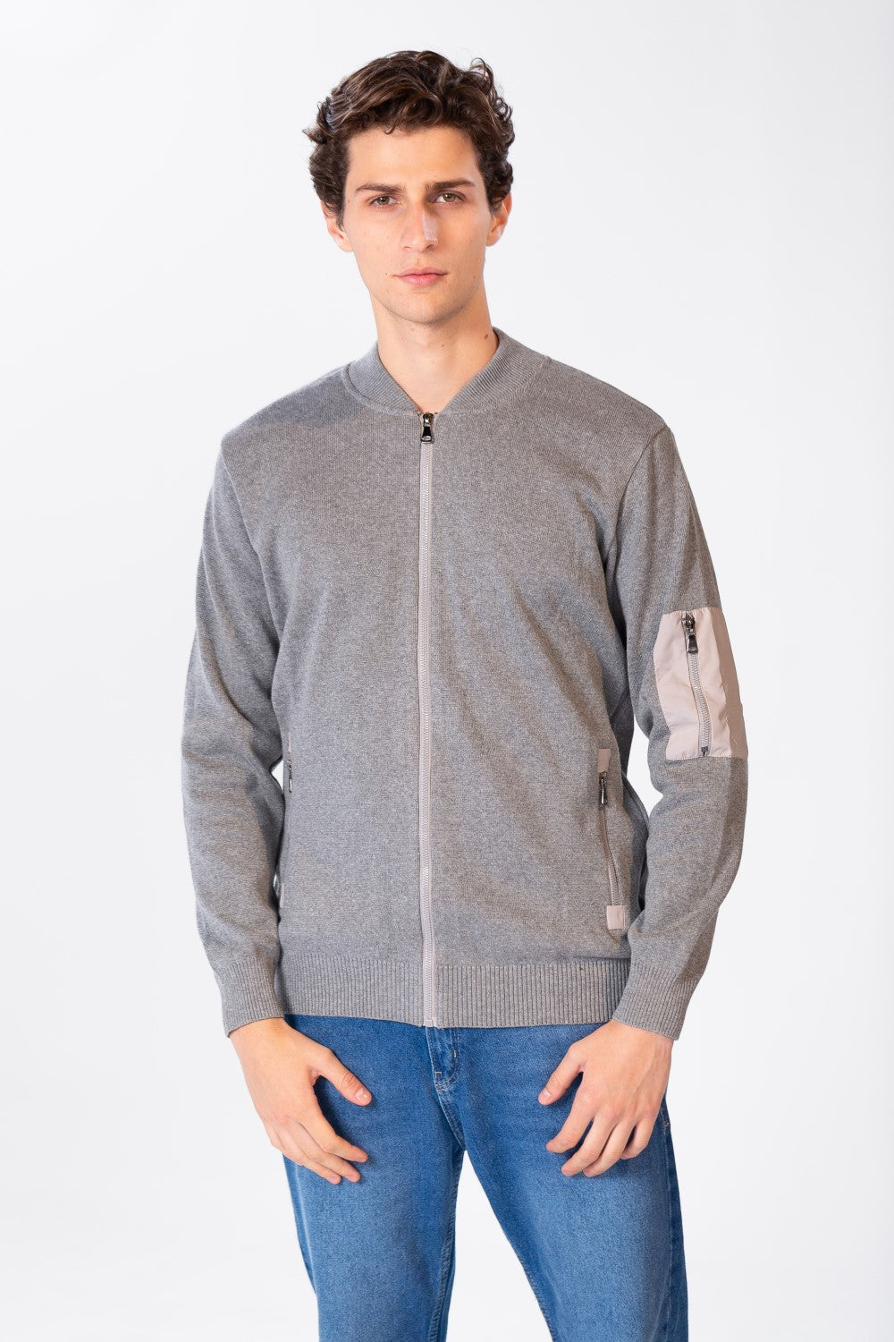 Men's Font Zipper Round Collar Pullover In Cotton