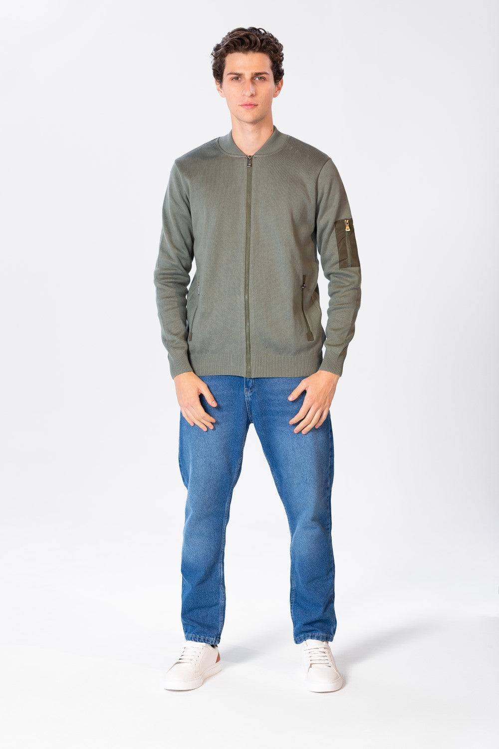 Men's Font Zipper Round Collar Pullover In Cotton