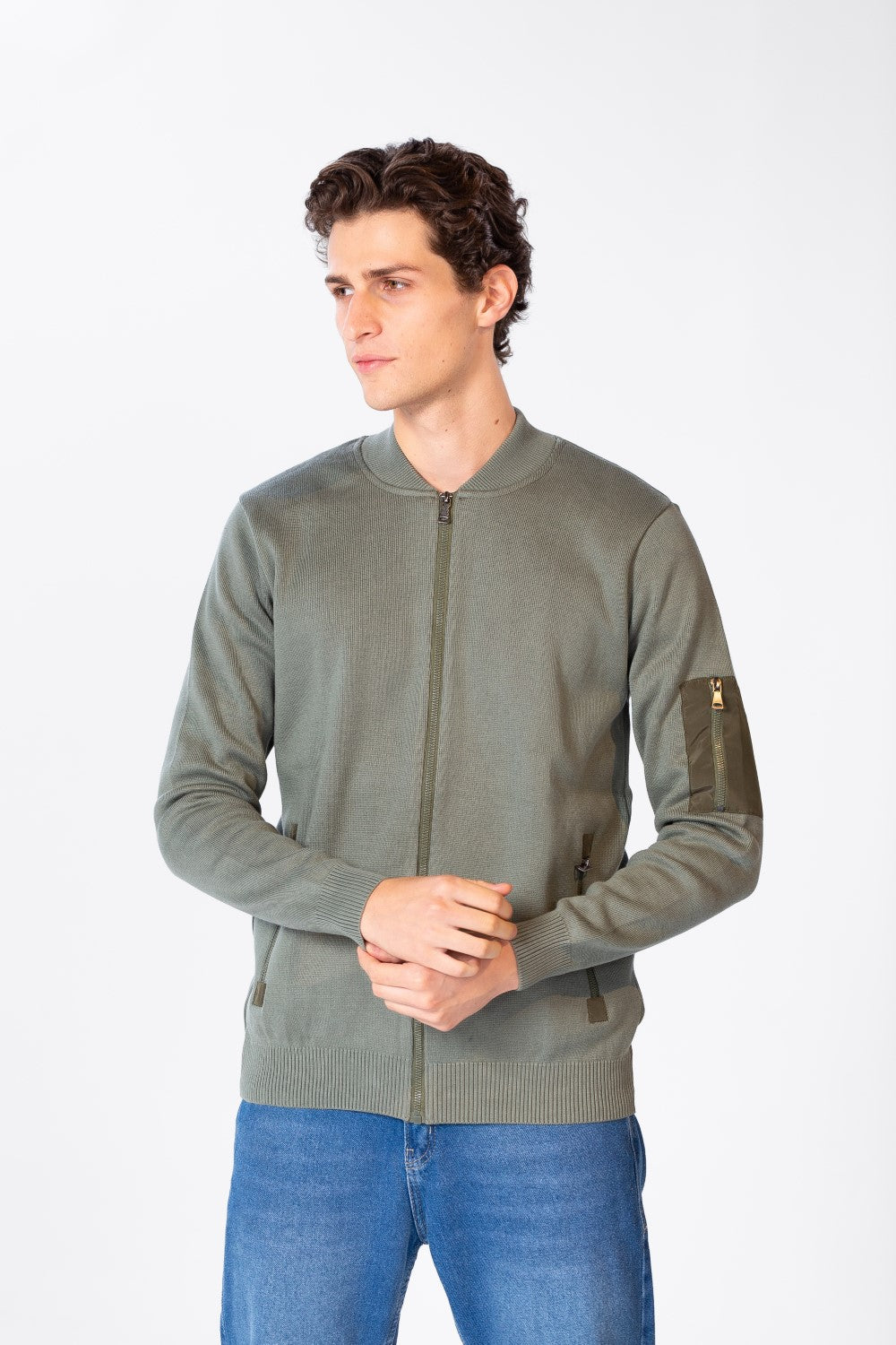 Men's Font Zipper Round Collar Pullover In Cotton