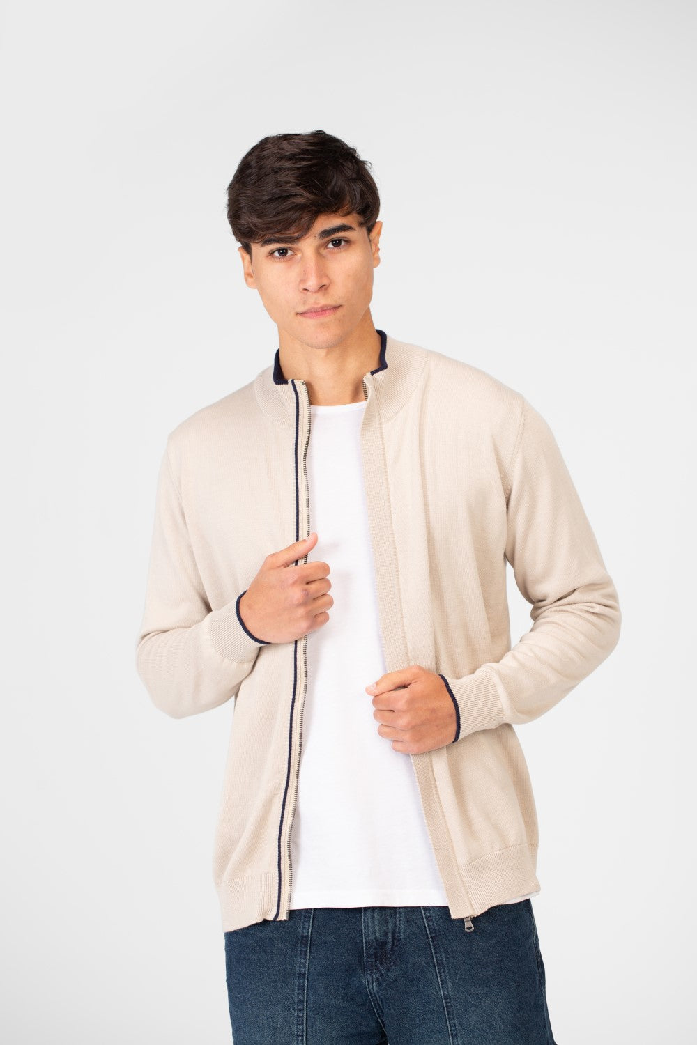 Men's Cotton Sweater Pullover With A Round Neck And Full Zip