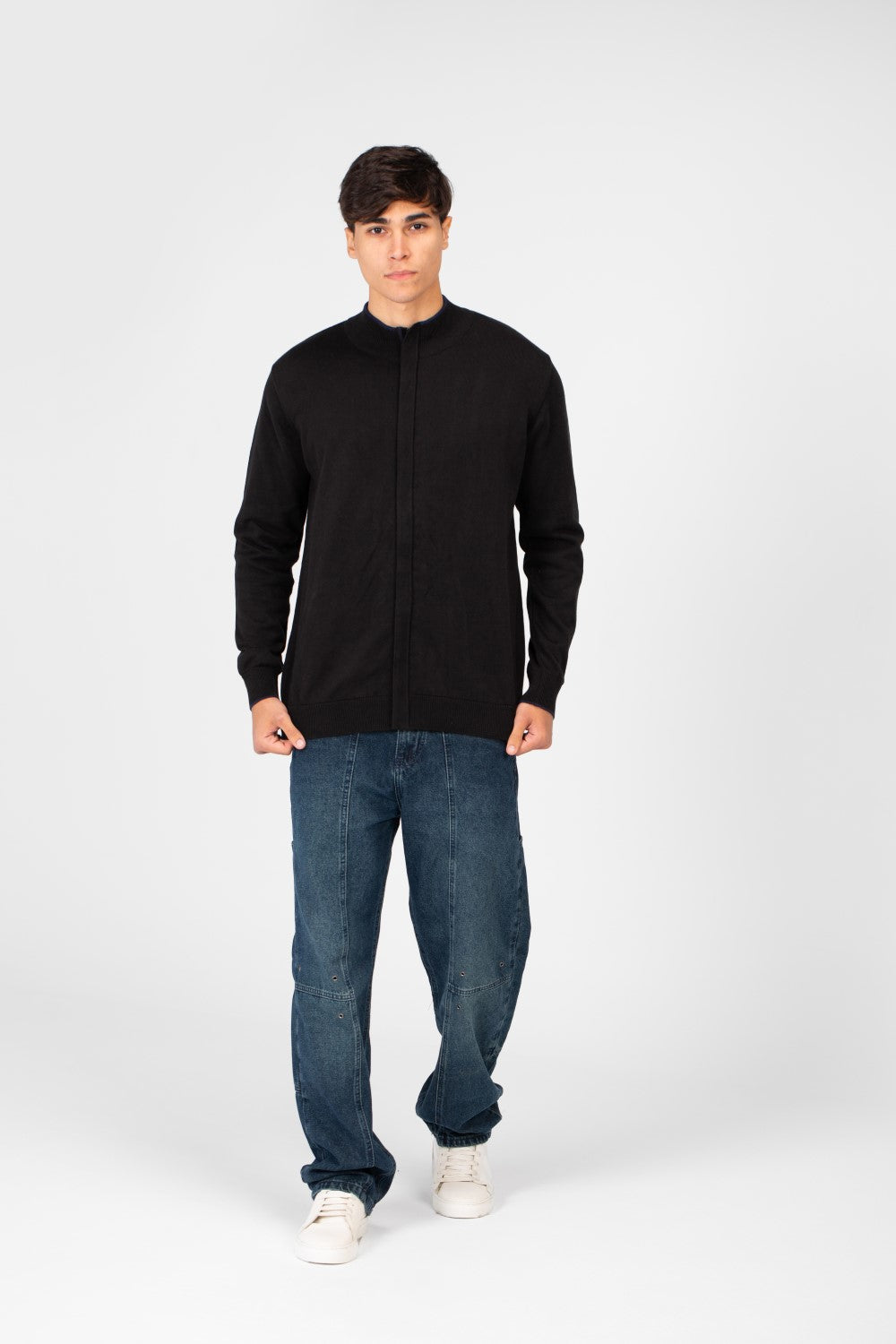 Men's Cotton Sweater Pullover With A Round Neck And Full Zip