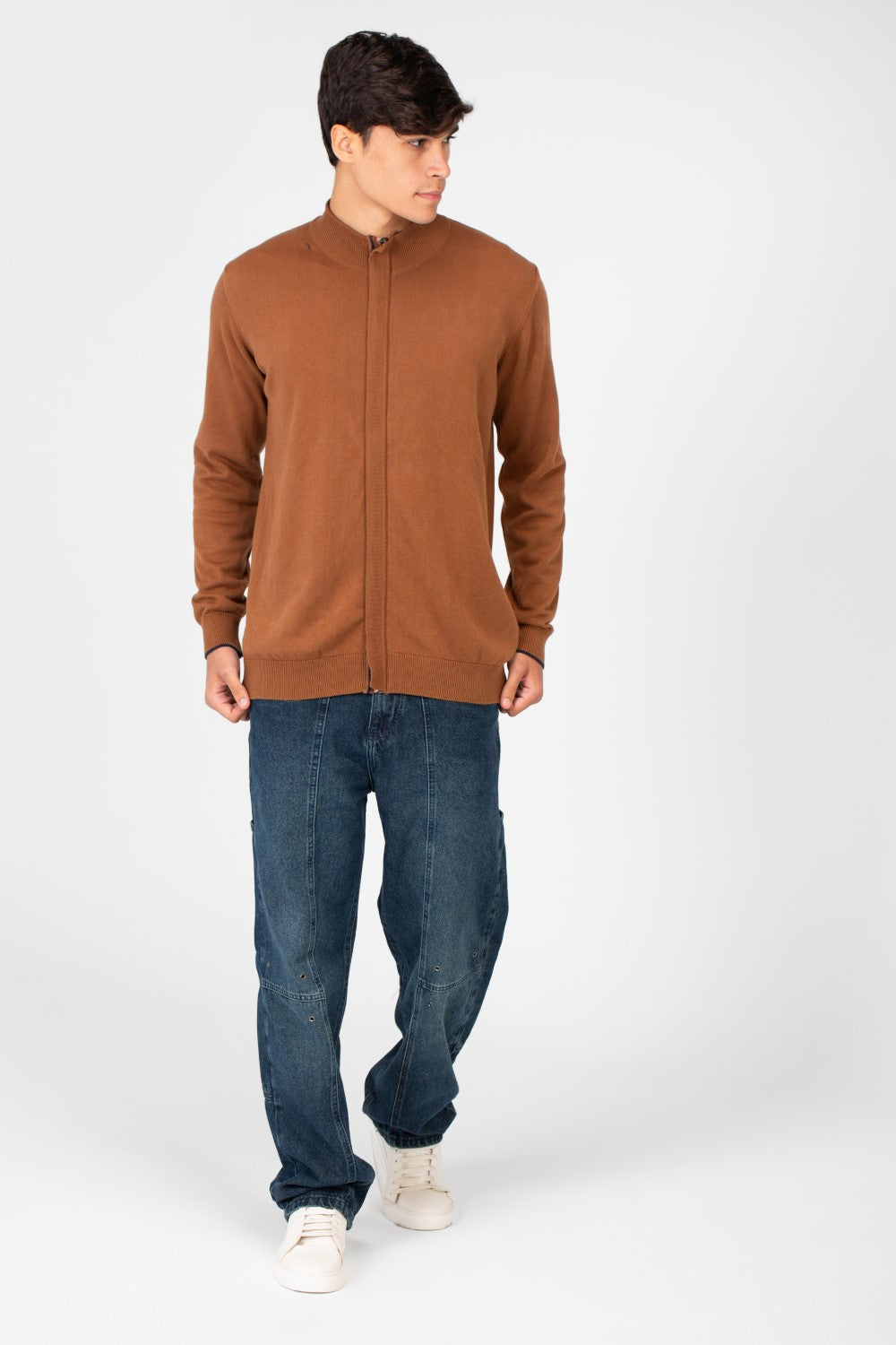 Men's Cotton Sweater Pullover With A Round Neck And Full Zip