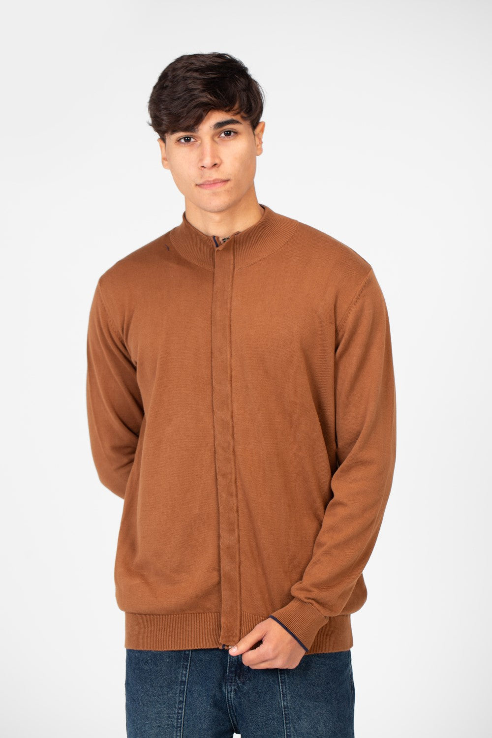 Men's Cotton Sweater Pullover With A Round Neck And Full Zip