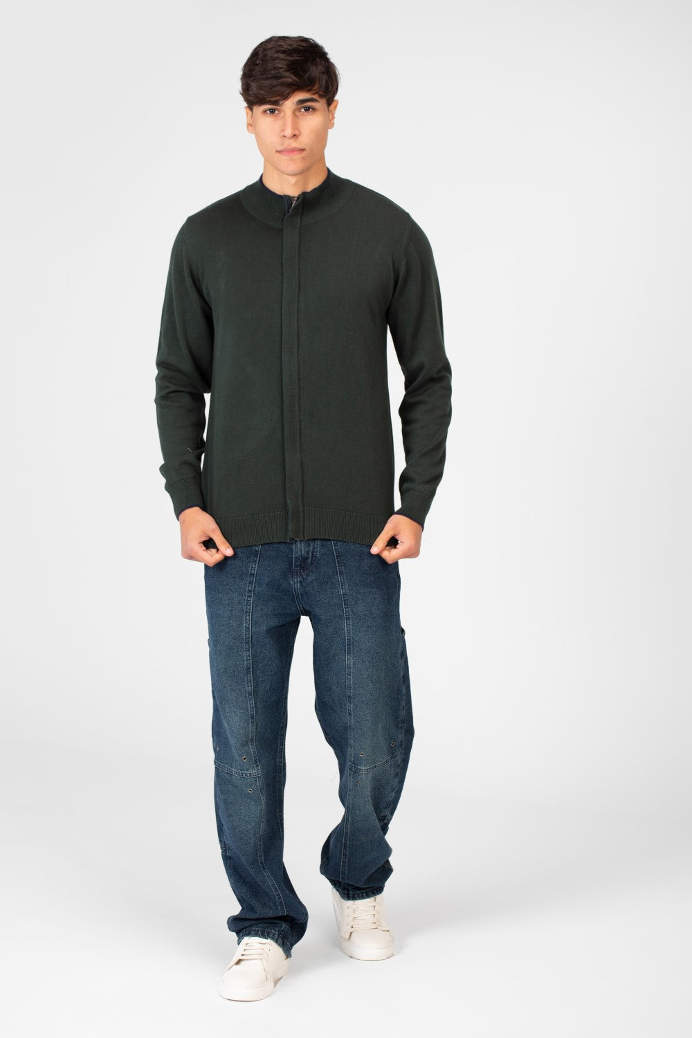 Men's Cotton Sweater Pullover With A Round Neck And Full Zip