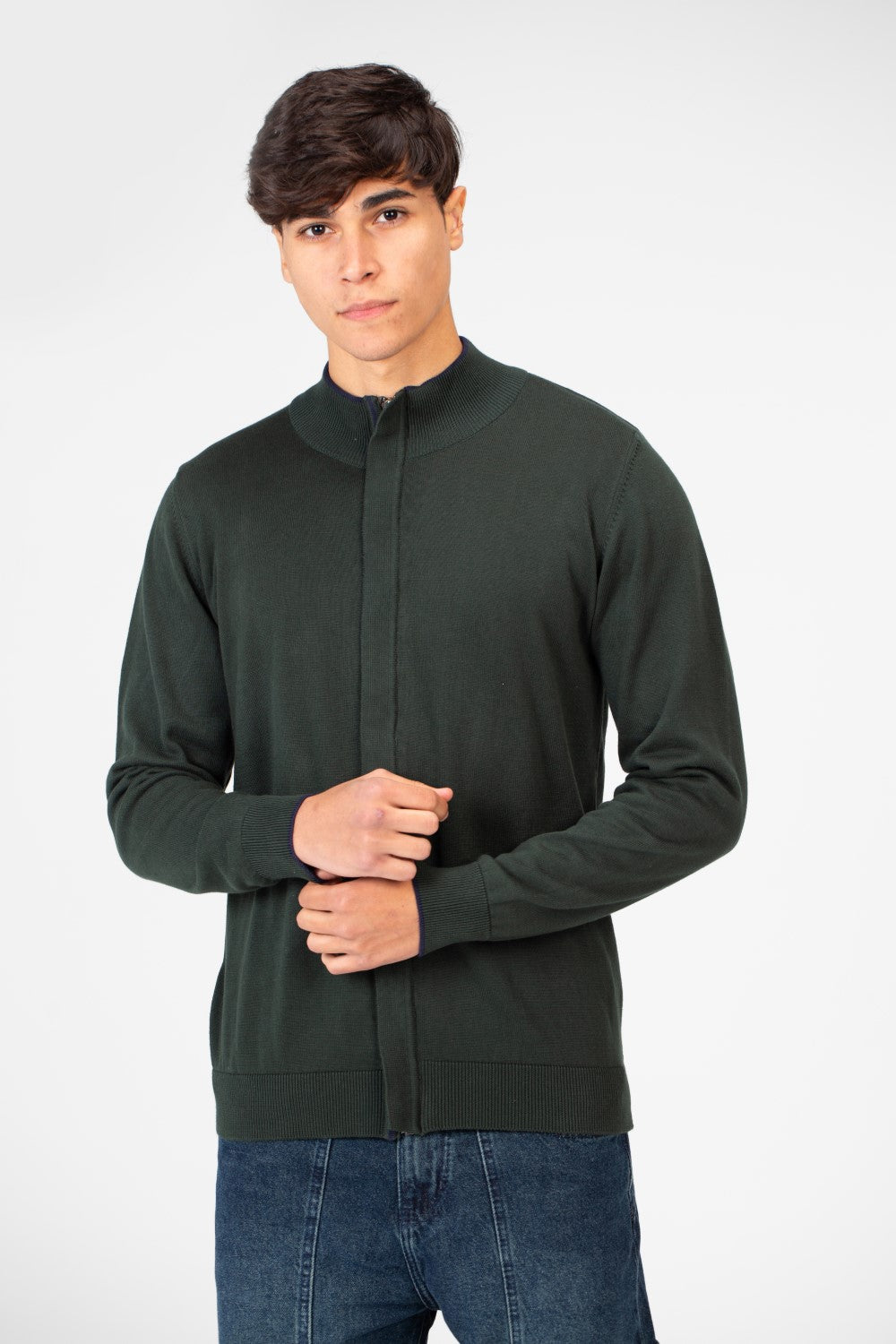 Men's Cotton Sweater Pullover With A Round Neck And Full Zip