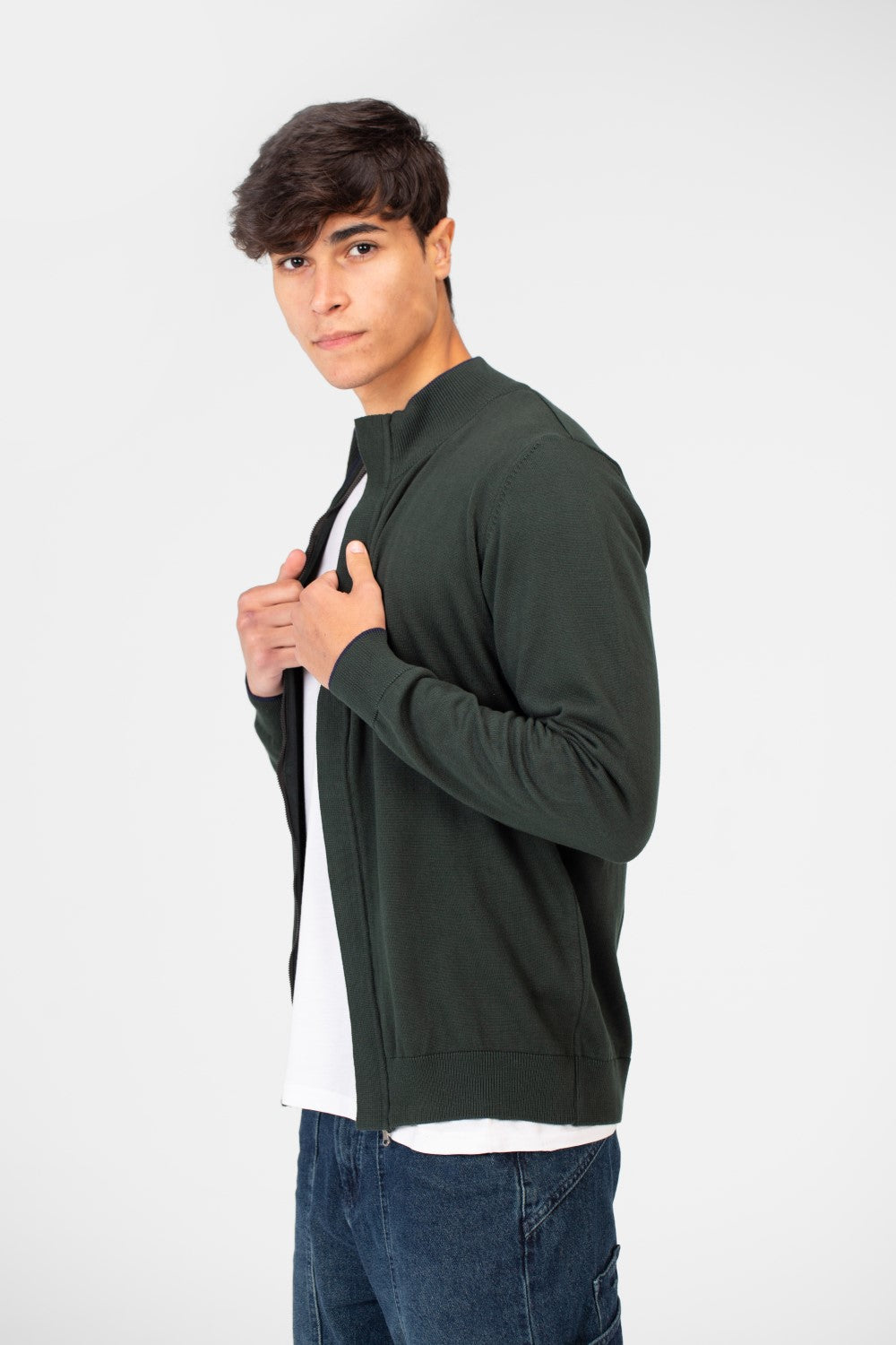Men's Cotton Sweater Pullover With A Round Neck And Full Zip