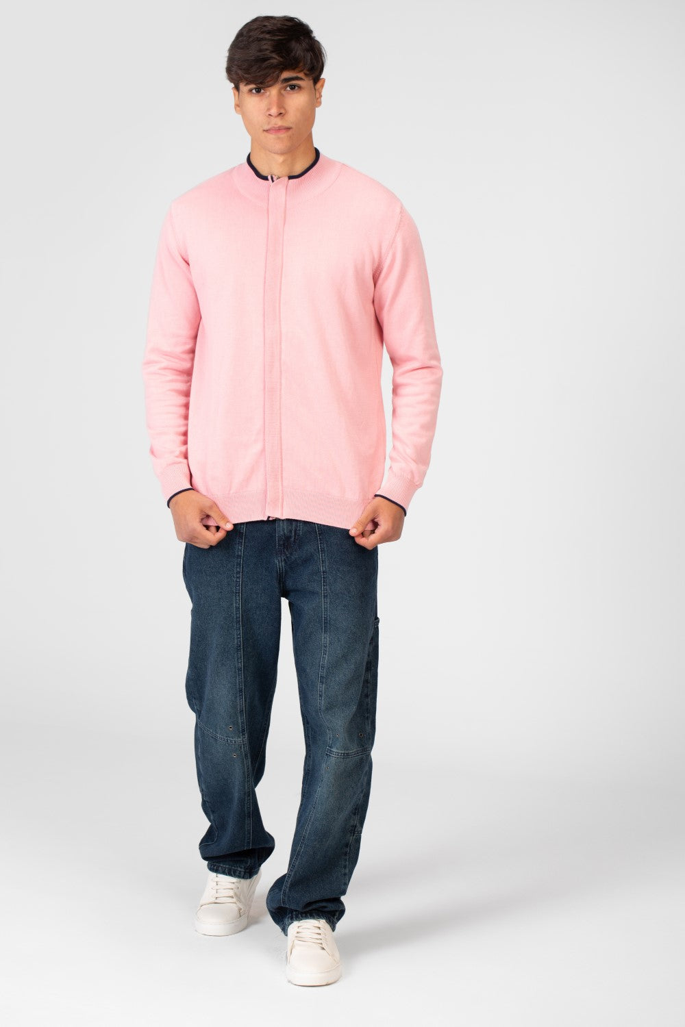 Men's Cotton Sweater Pullover With A Round Neck And Full Zip