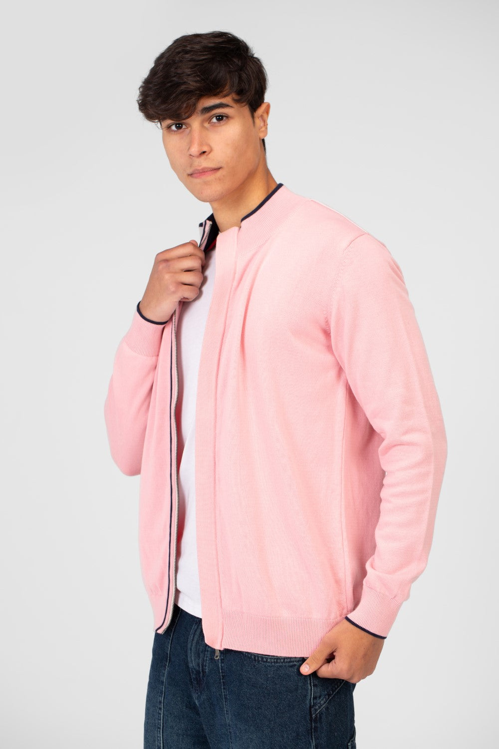 Men's Cotton Sweater Pullover With A Round Neck And Full Zip