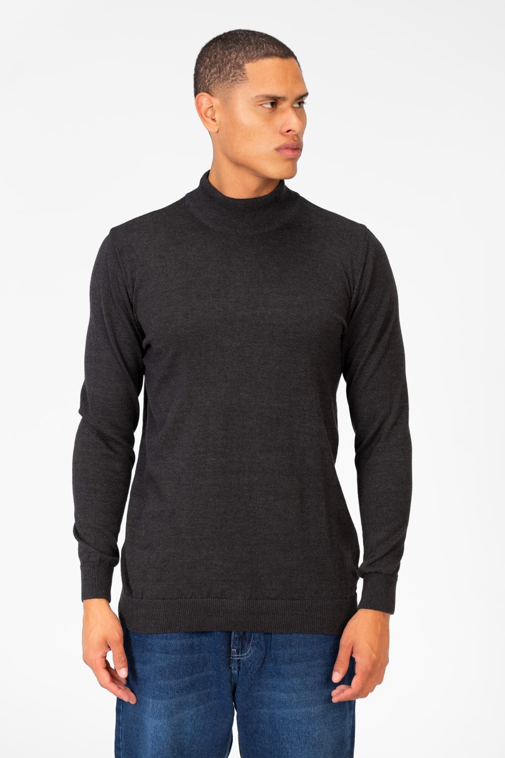 Men's Plain Pullover With High Collar And Long Sleeves
