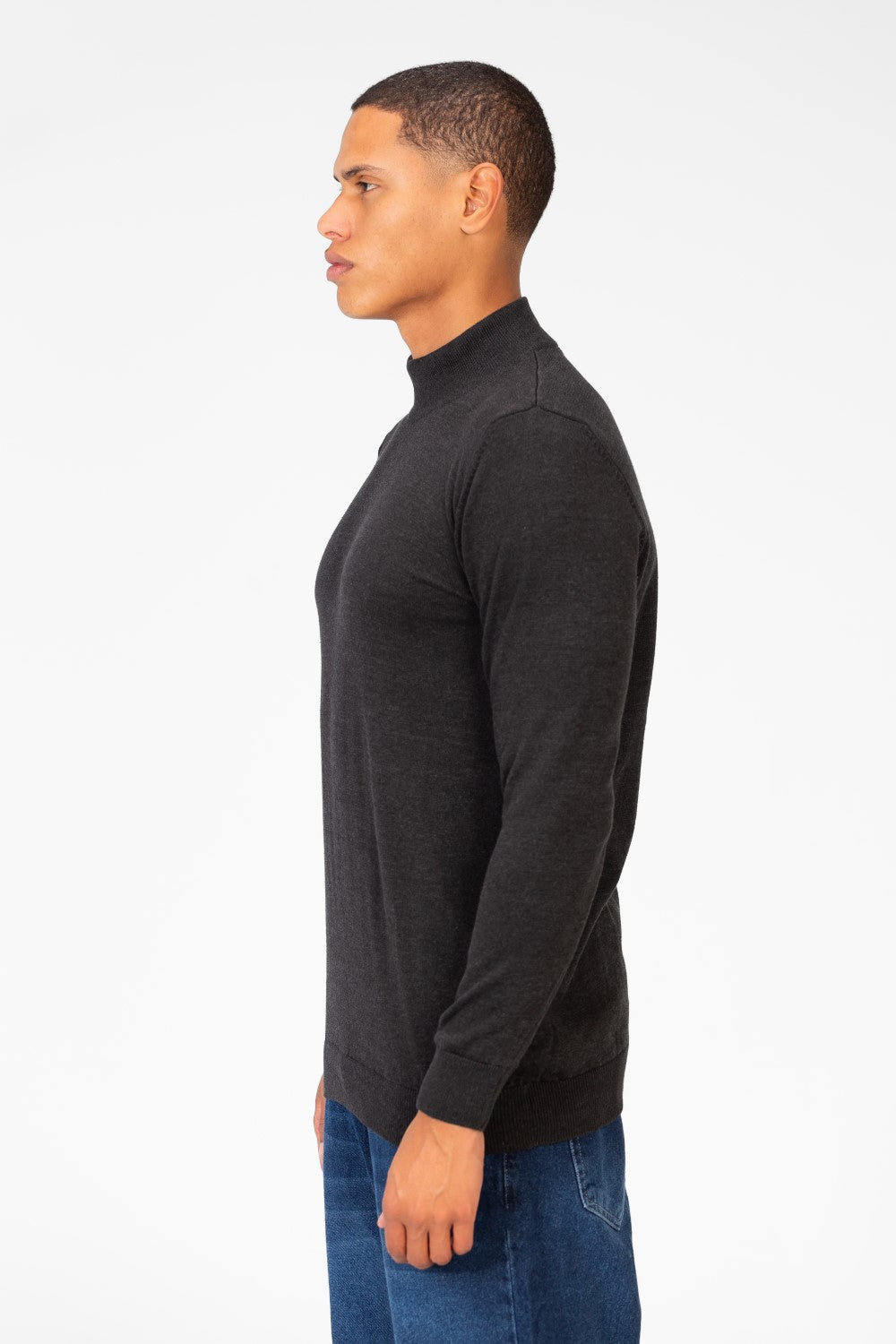 Men's Plain Pullover With High Collar And Long Sleeves