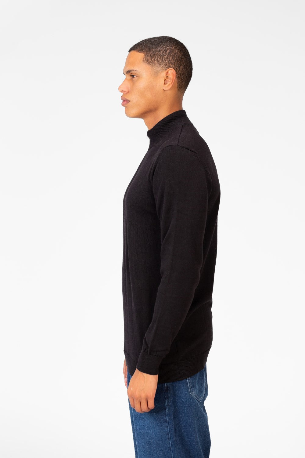 Men's Plain Pullover With High Collar And Long Sleeves
