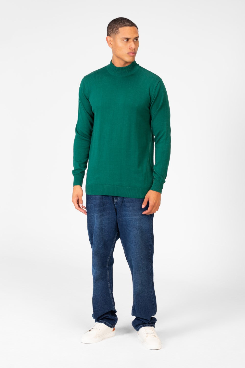 Men's Plain Pullover With High Collar And Long Sleeves