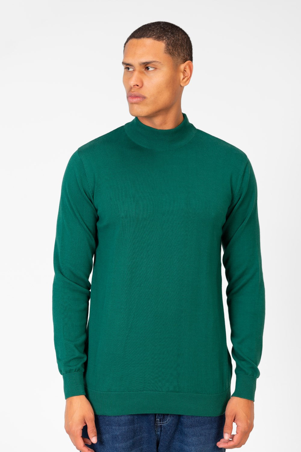 Men's Plain Pullover With High Collar And Long Sleeves