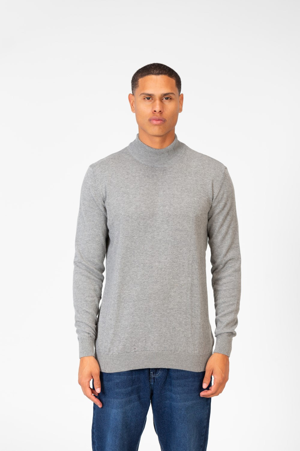 Men's Plain Pullover With High Collar And Long Sleeves