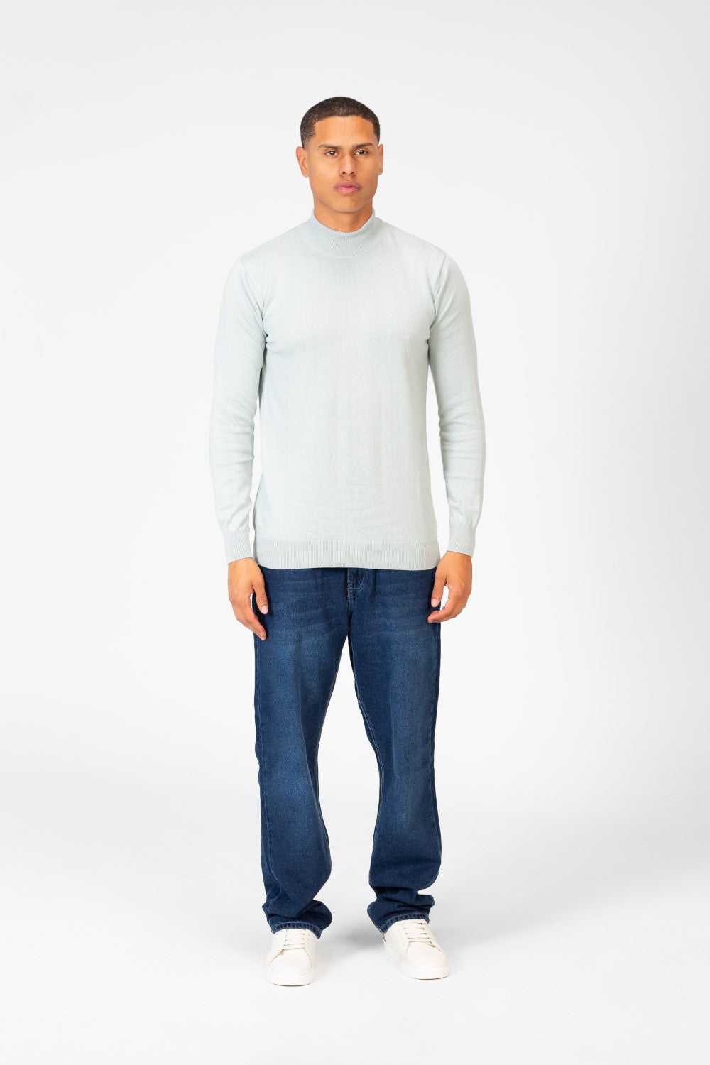 Men's Plain Pullover With High Collar And Long Sleeves
