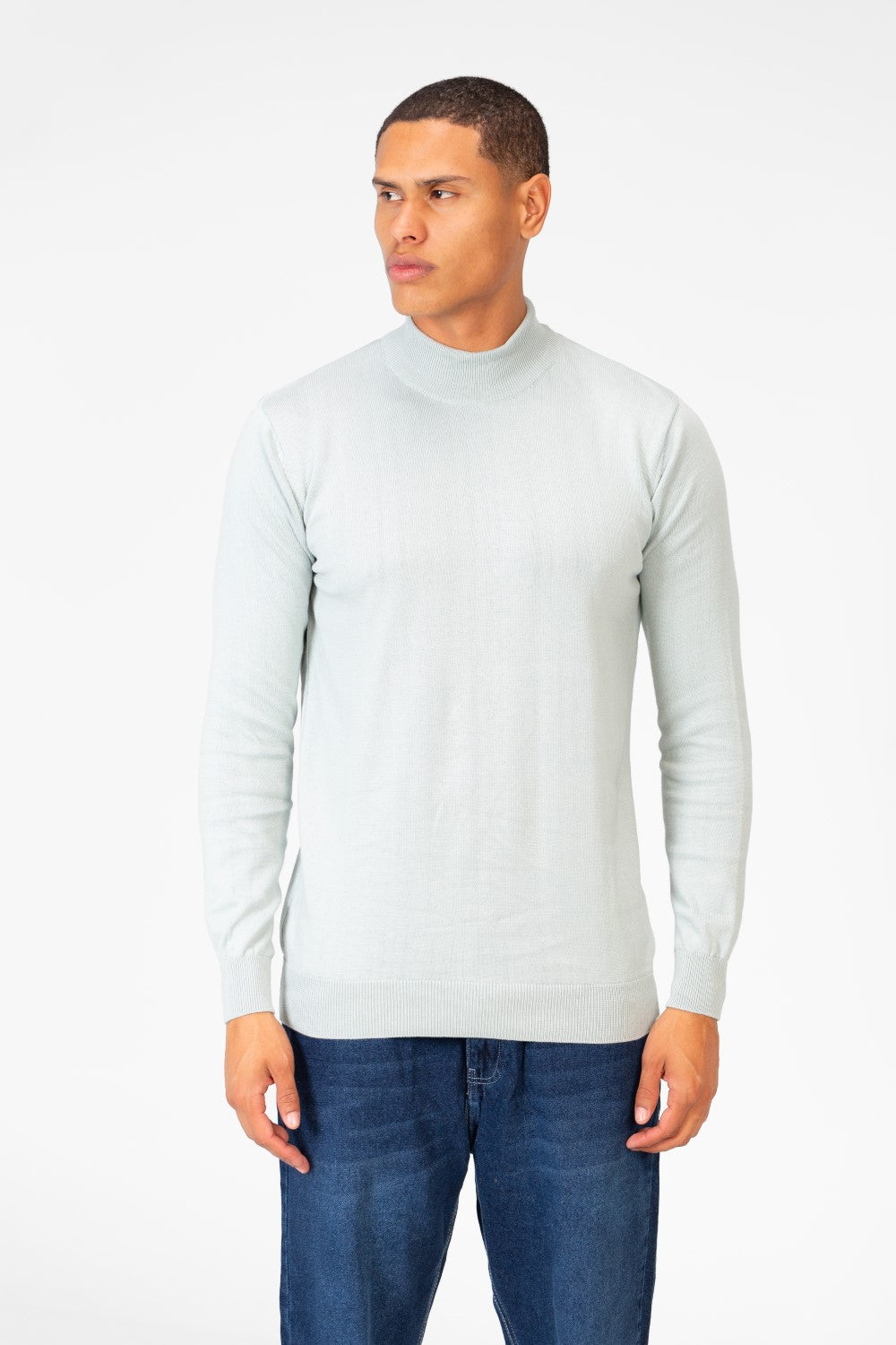 Men's Plain Pullover With High Collar And Long Sleeves