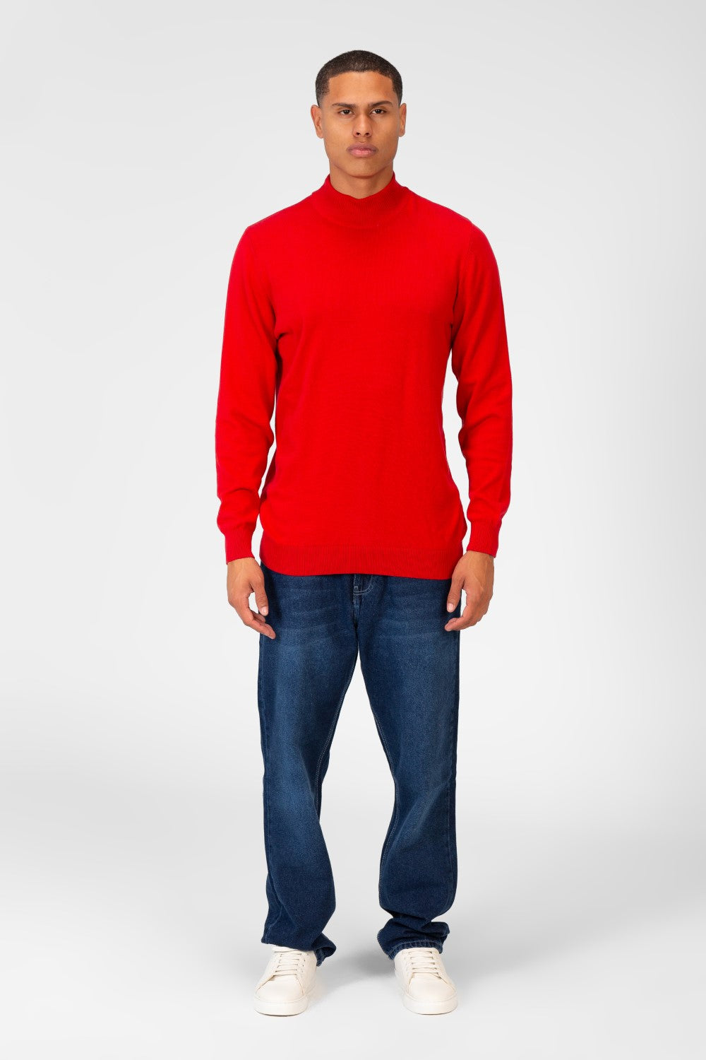 Men's Plain Pullover With High Collar And Long Sleeves