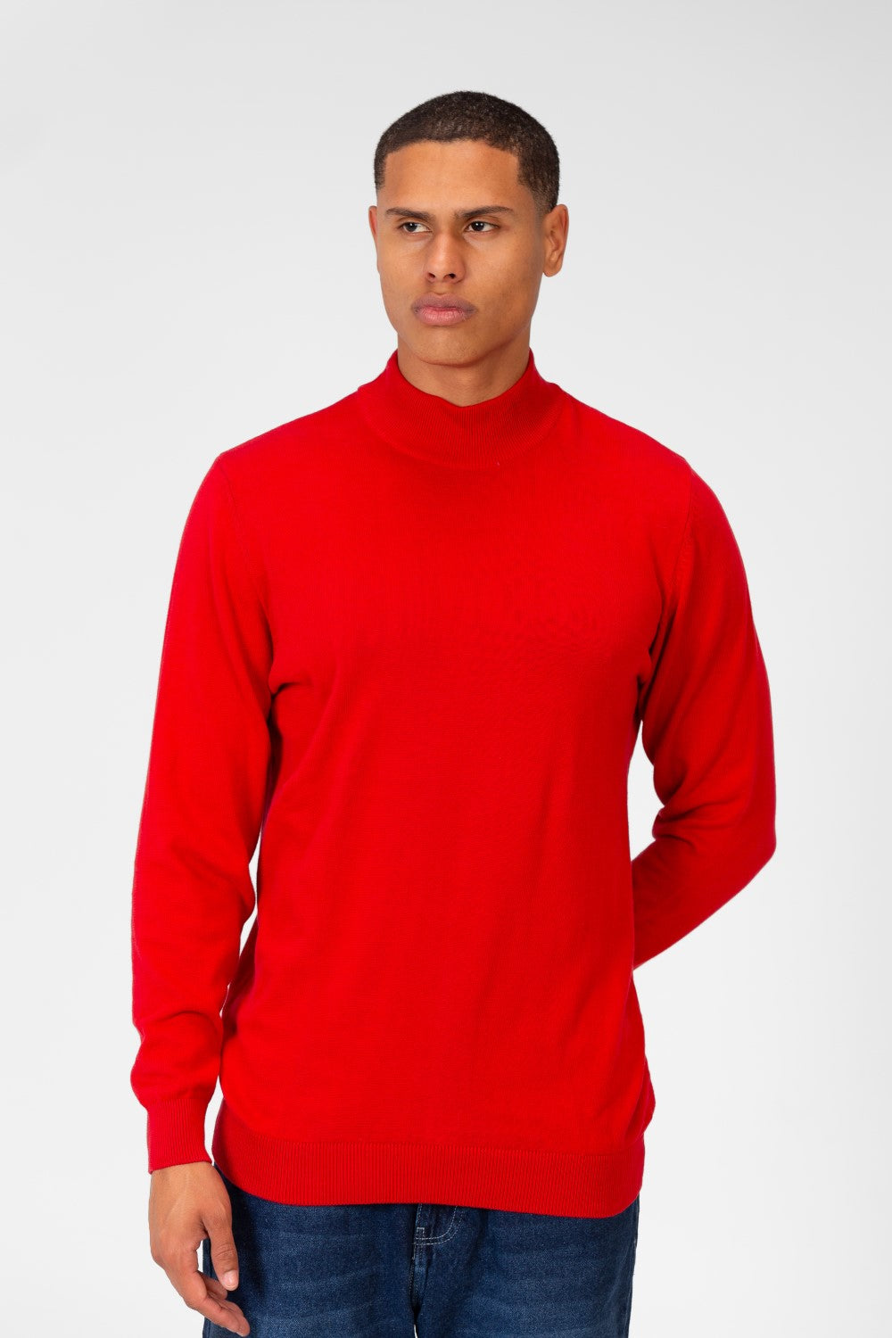 Men's Plain Pullover With High Collar And Long Sleeves