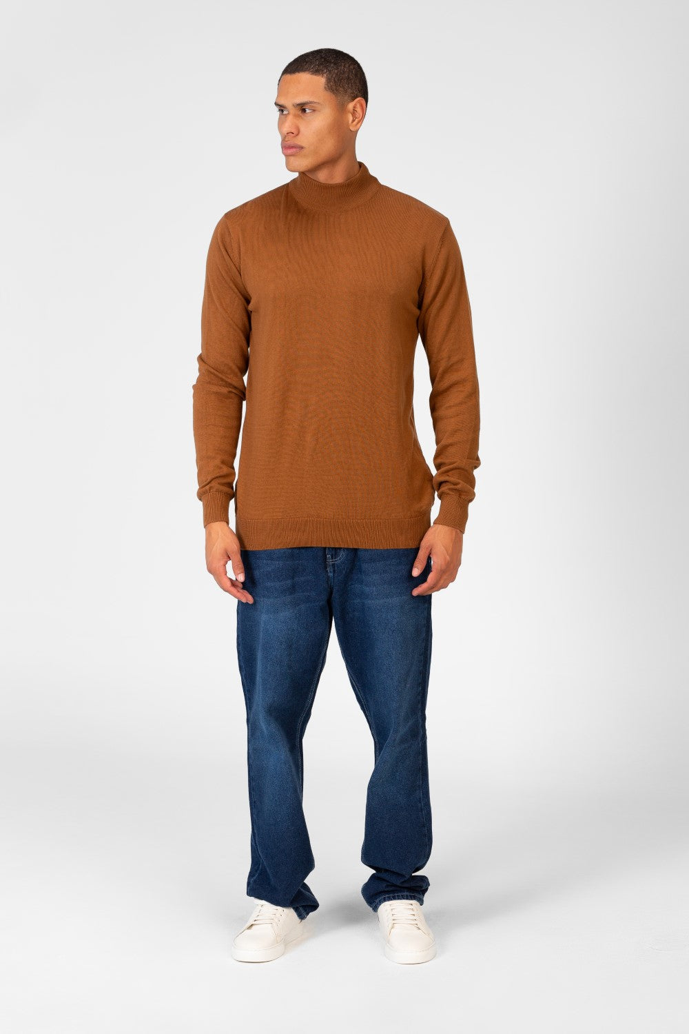 Men's Plain Pullover With High Collar And Long Sleeves