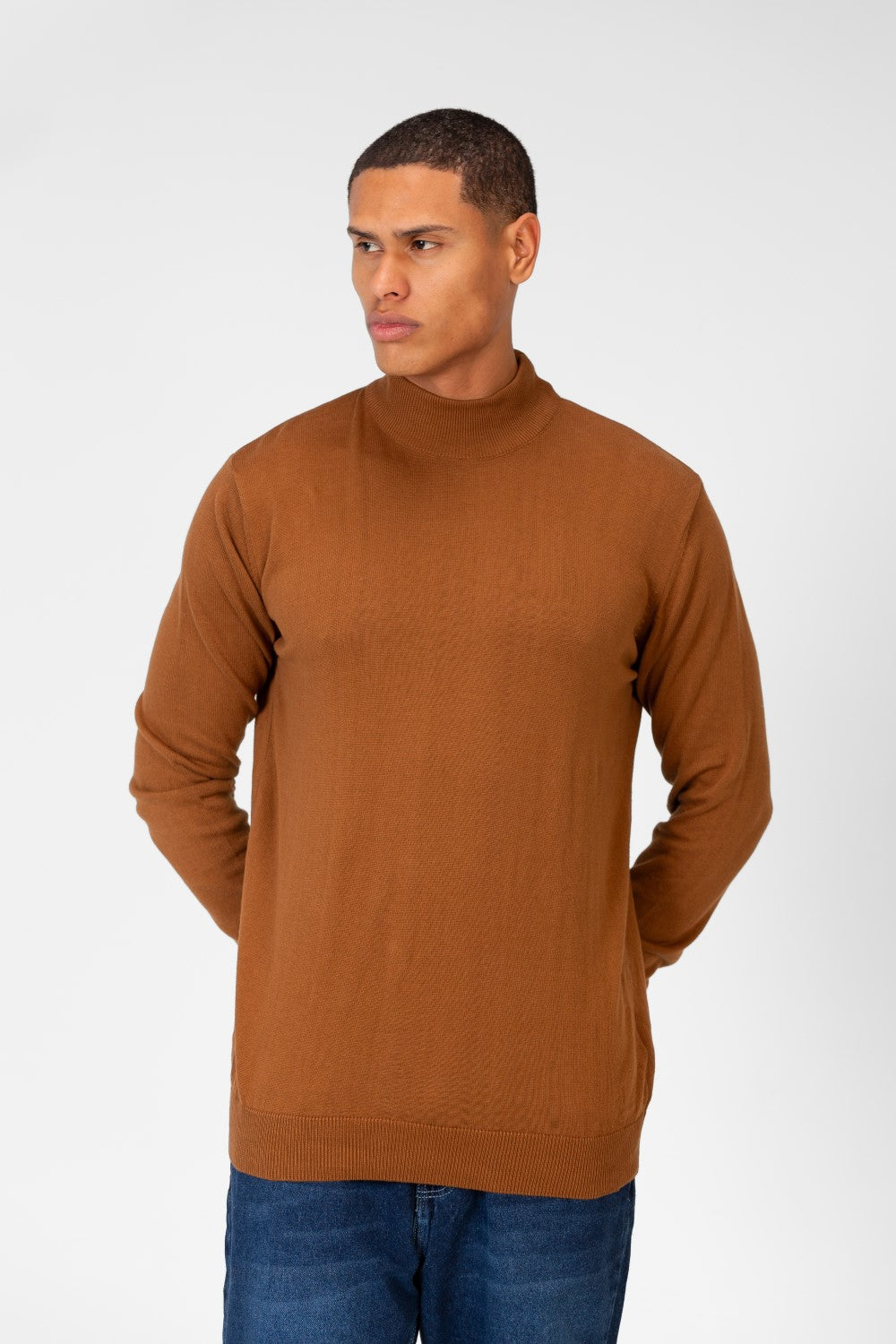 Men's Plain Pullover With High Collar And Long Sleeves
