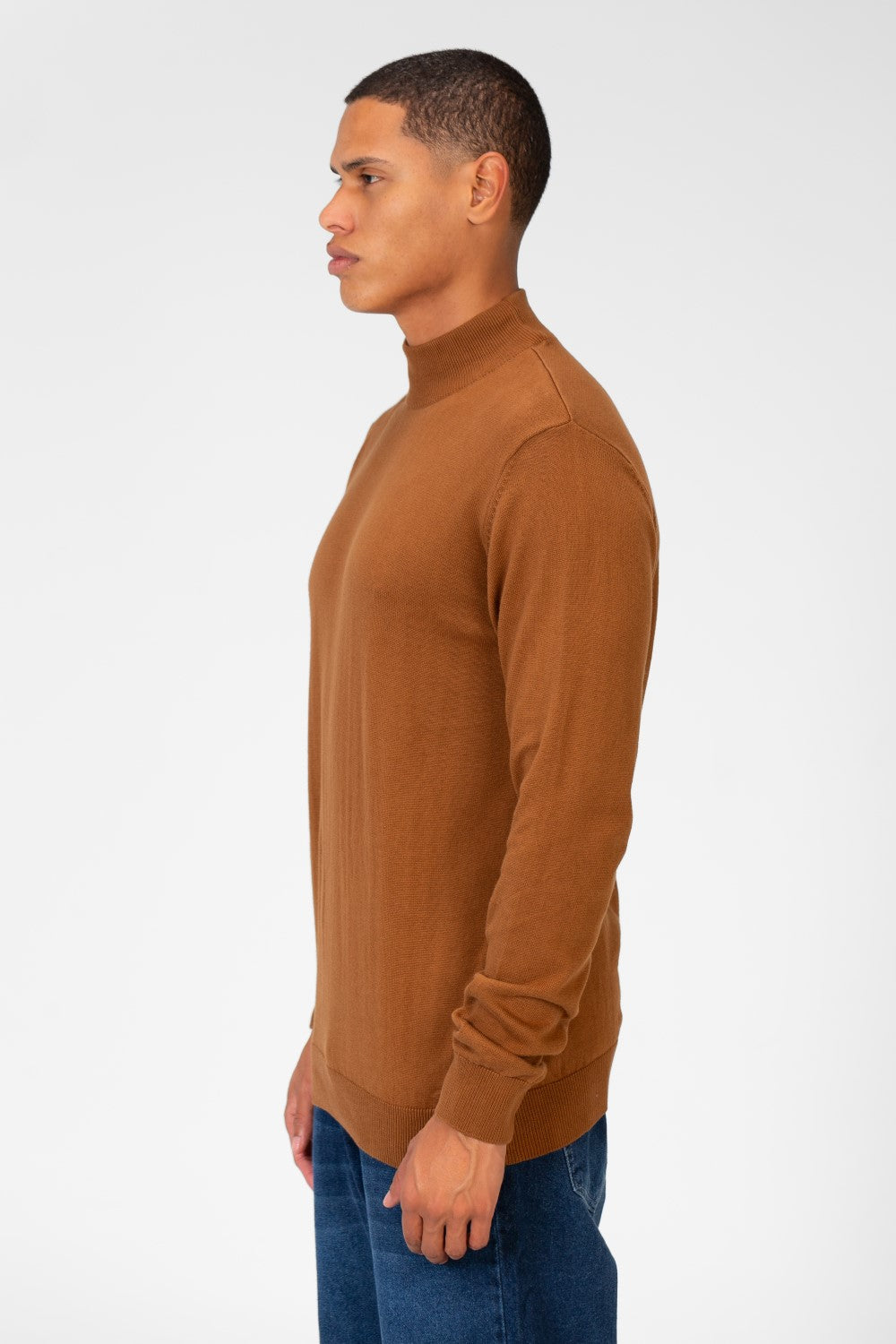 Men's Plain Pullover With High Collar And Long Sleeves