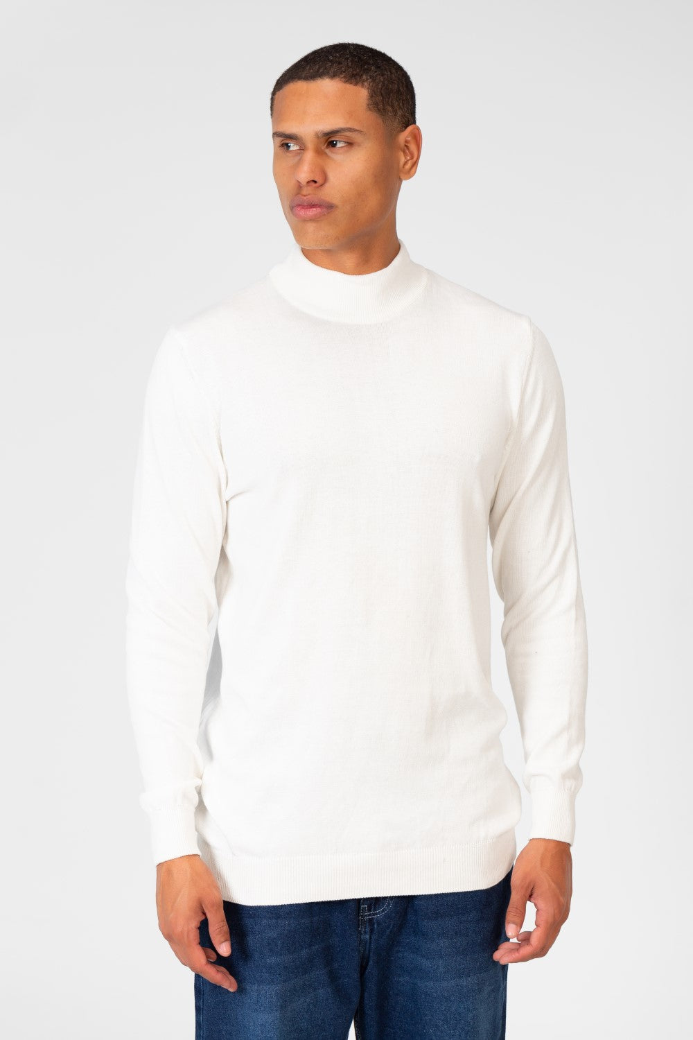Men's Plain Pullover With High Collar And Long Sleeves