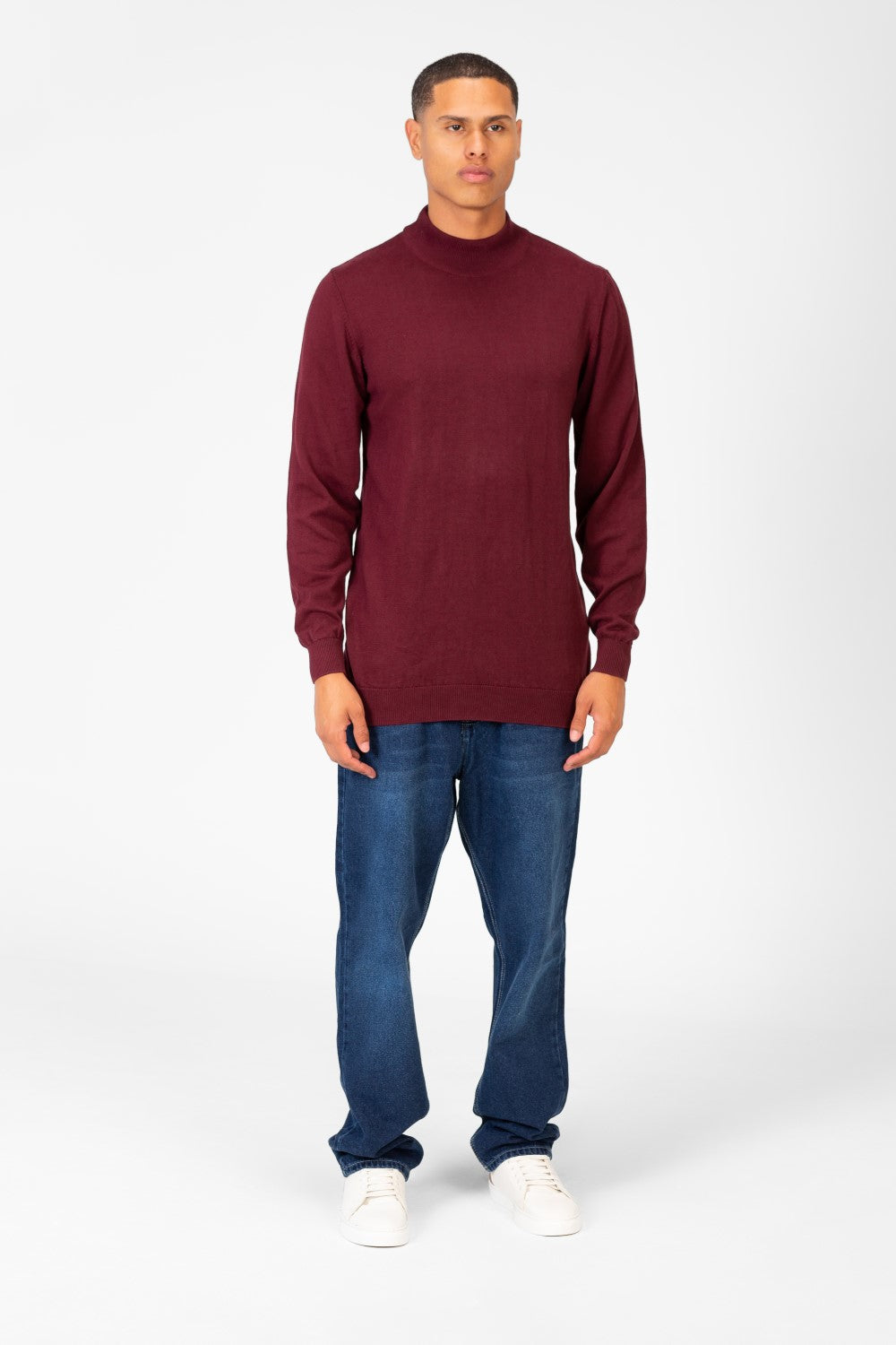 Men's Plain Pullover With High Collar And Long Sleeves