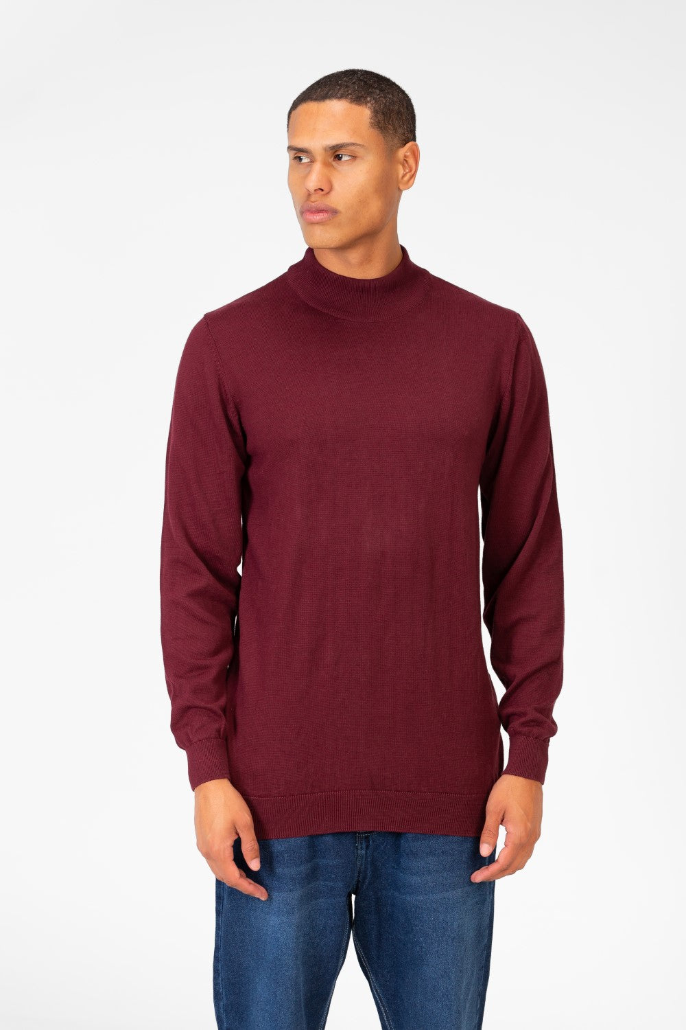 Men's Plain Pullover With High Collar And Long Sleeves
